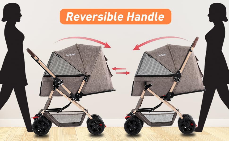 Premium Pet Stroller for Small & Medium Dogs & Cats - 4-Wheel Folding Carrier with Weatherproof Cover & Storage Basket - Ideal for Outdoor Walks, Vet Visits & Travel (Gold)