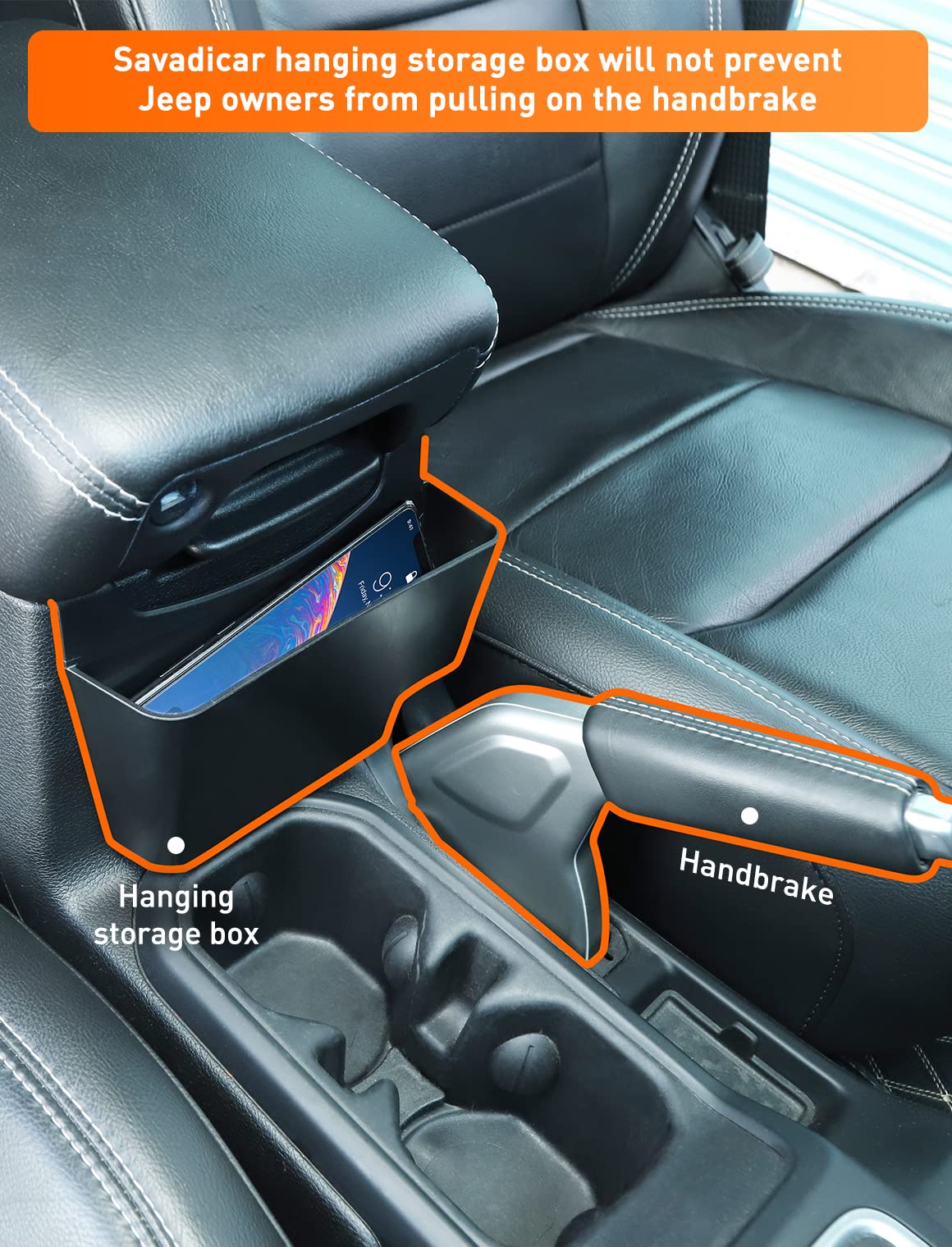 Savadicar Black ABS Center Console Hanging Storage Organizer Tray for 2018-2024 Jeep Wrangler JL JLU 4XE & Gladiator JT - Interior Car Accessories for Phones, Keys, Coins & Sunglasses Organization