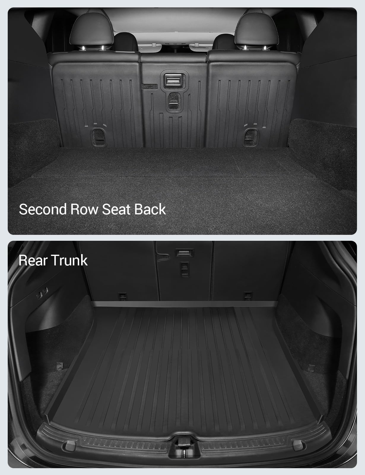 BASENOR 2025 Tesla Model Y All-Weather Waterproof Trunk Mat & Cargo Liner Set - TPE Anti-Slip Rear Trunk Mat, Frunk Liner & 2nd Row Seat Back Protector - Interior Accessories for Tesla Model Y 2020-2024 | Perfect for Road Trips, Camping & Daily Protection