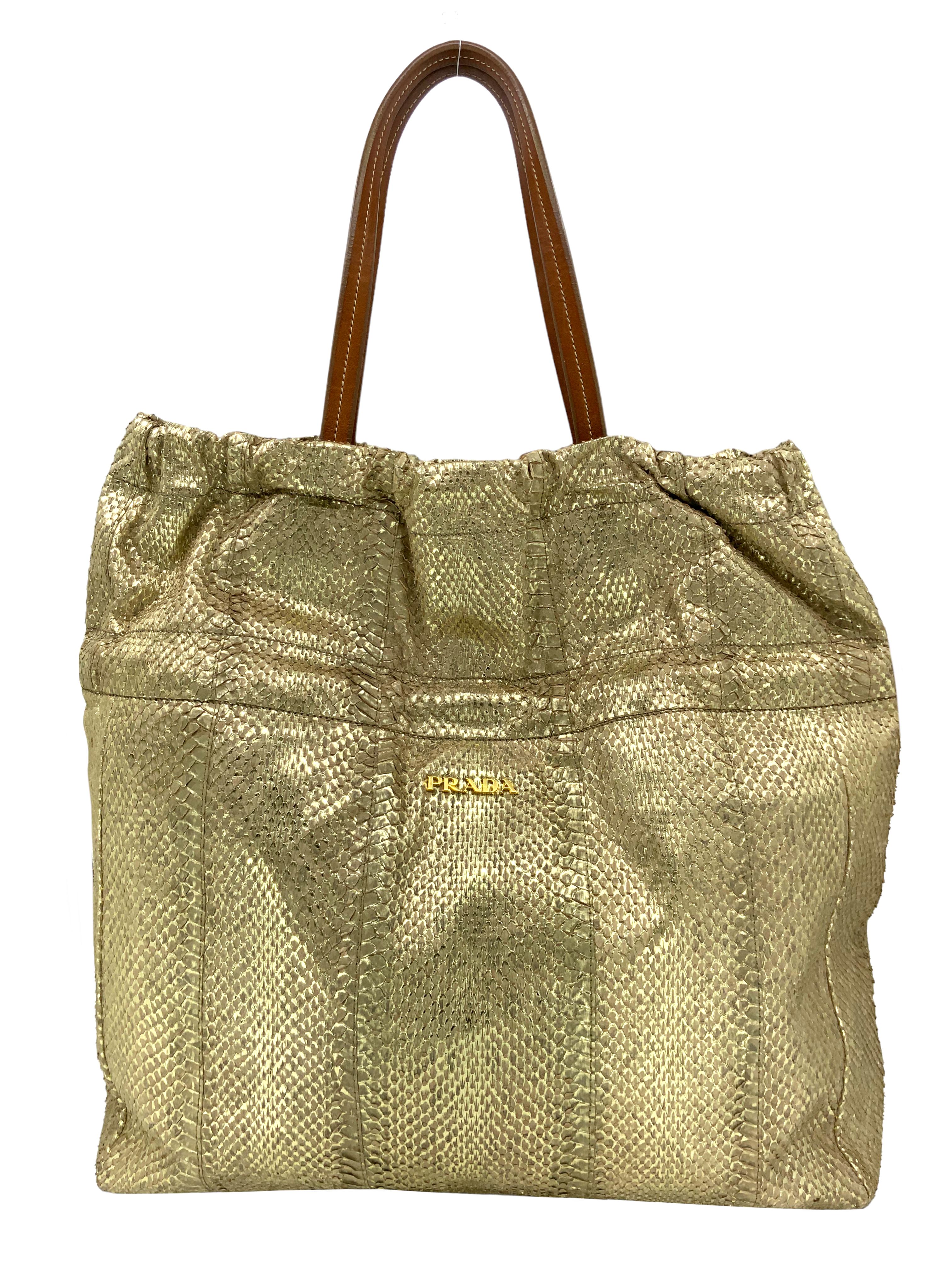 Prada Oro Viper Drawstring Shopping Tote Bag - Luxury Designer Handbag for Women | Perfect for Work, Travel & Everyday Use