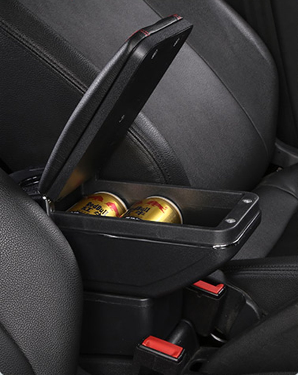 Leather Car Armrest Box for Seat Ibiza - Single Layer Center Console Storage Organizer with Cup Holder & Ashtray | Perfect for Road Trips & Daily Commuting