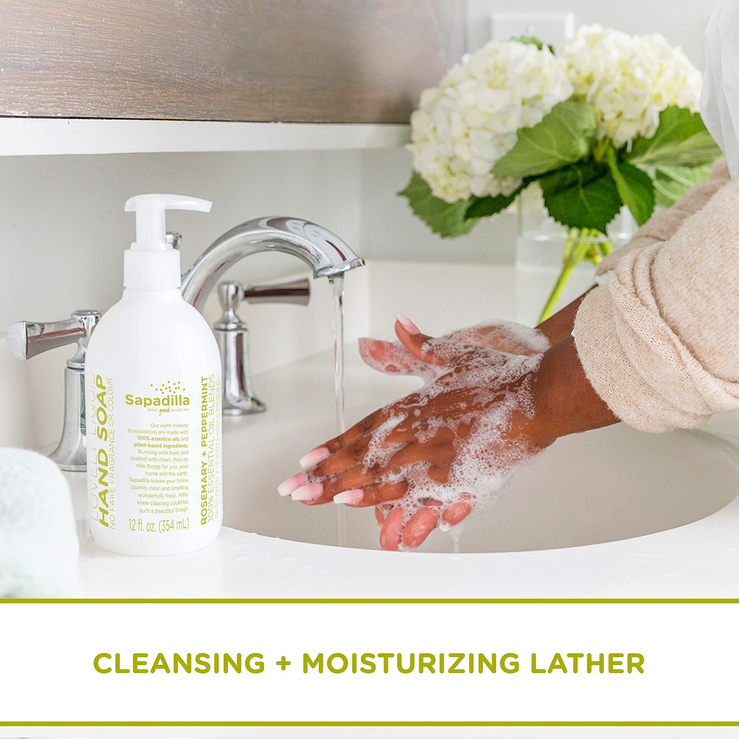 Sapadilla Rosemary Peppermint Liquid Hand Soap - 100% Pure Essential Oil Blend, Moisturizing & Cleansing, Plant-Based Biodegradable Formula - 12oz (2 Pack) - Perfect for Home, Kitchen, Bathroom & Office Use