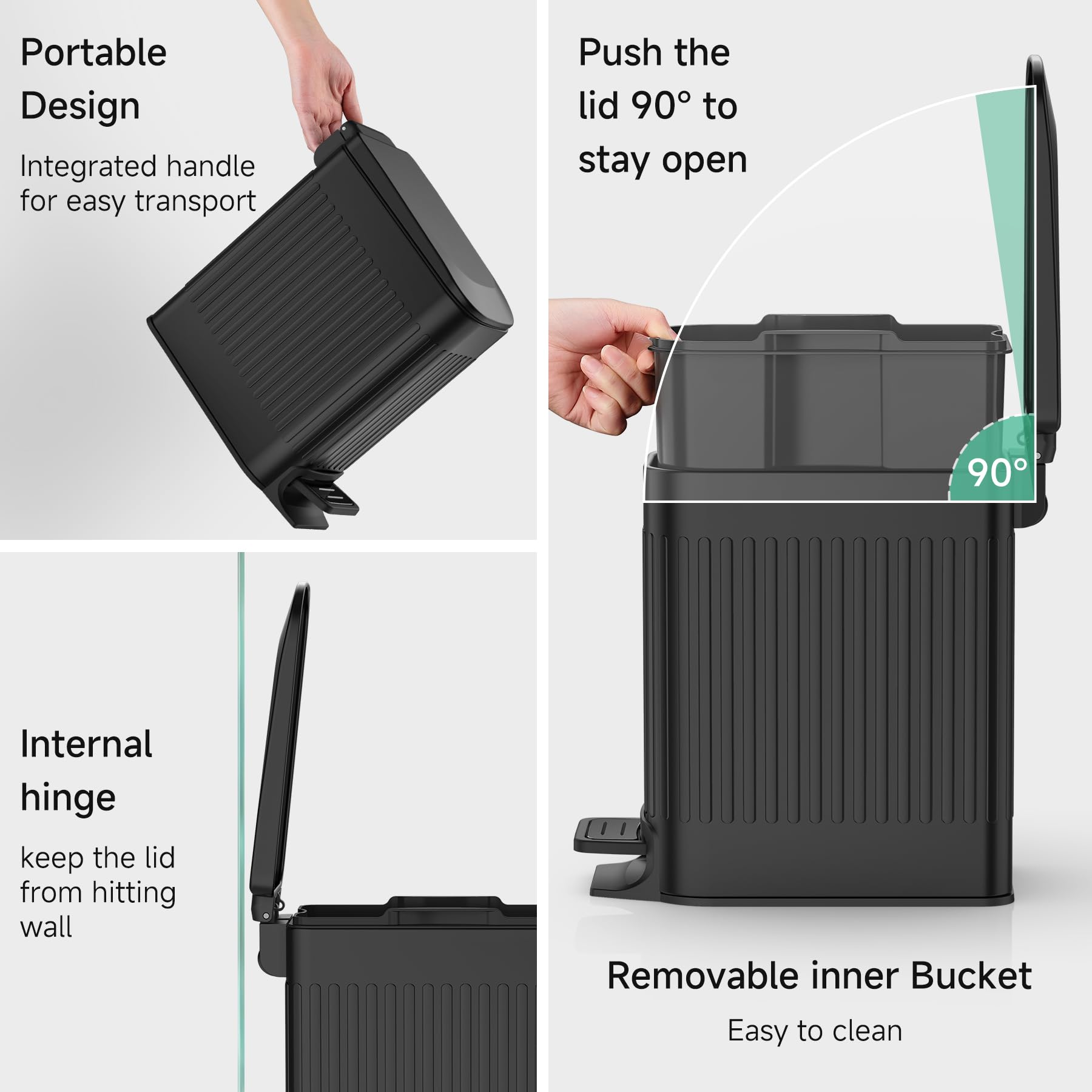 TIPGO Slim Stainless Steel Bathroom Trash Can with Soft Close Lid & Step Pedal - 6L/1.6 Gallon Small Garbage Bin for Bathroom, Bedroom, Office & Kitchen - Perfect for Tight Spaces & Modern Decor (Black)