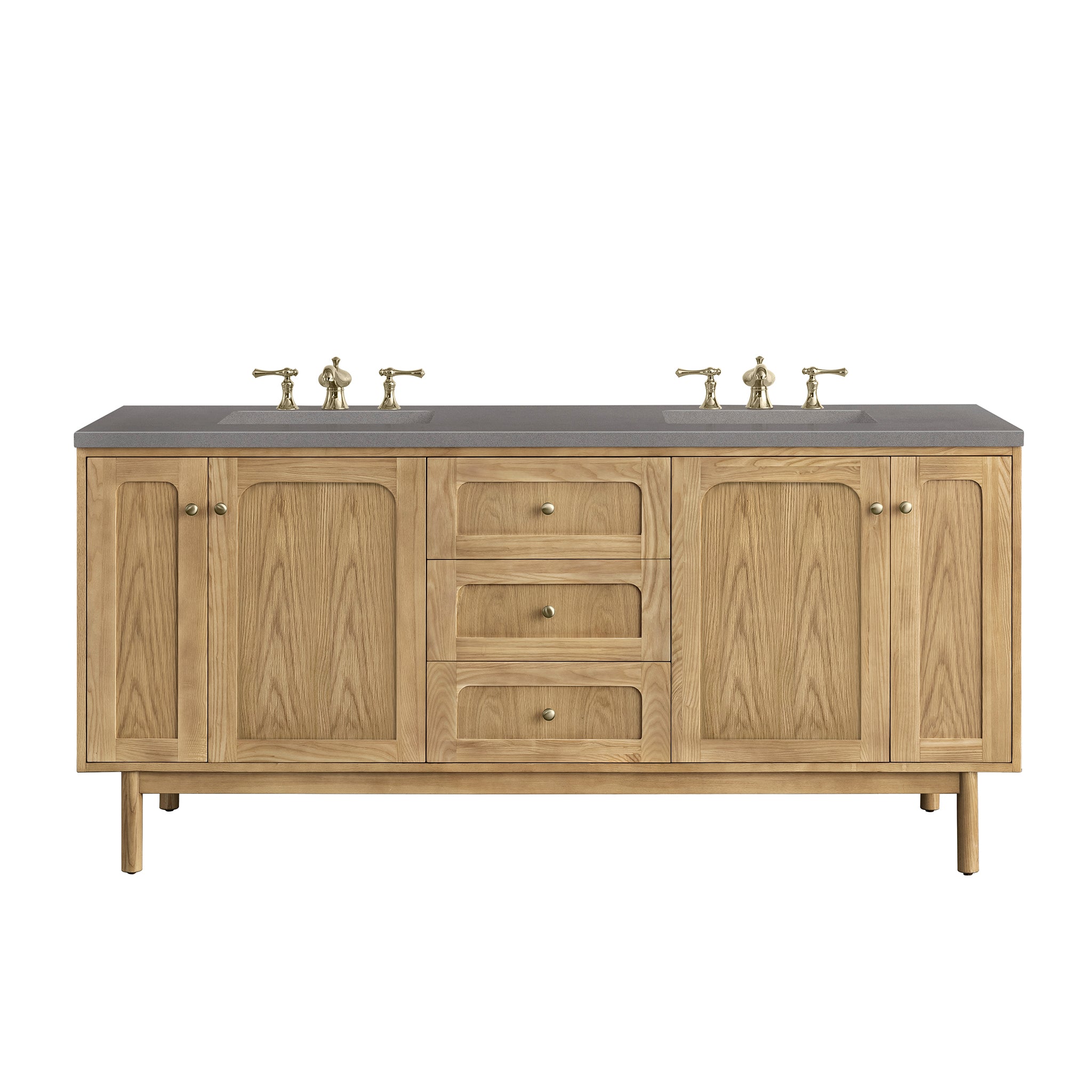 Laurent 72 Inch Double Bathroom Vanity with Sink - Light Natural Oak Finish & 3CM Grey Expo Countertop - Perfect for Master Bathroom Renovation and Modern Home Decor