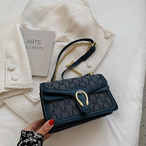 Vintage Canvas Crossbody Bag for Women - Retro Denim Letter Mini Square Purse with Fashion Chain, Flap Shoulder Messenger Bag (Big Blue) | Perfect for Daily Use, Travel, Shopping & Casual Outings