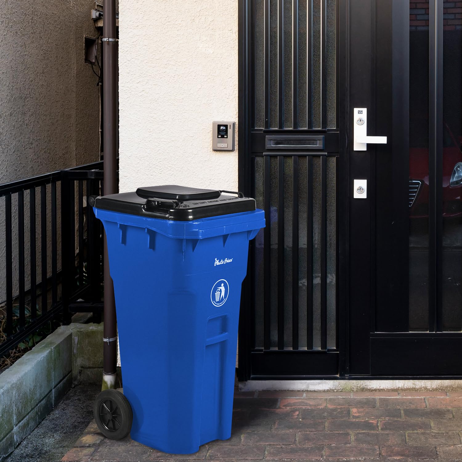 32 Gallon Heavy-Duty Rollout Trash Can with Lid - Commercial Grade Wheeled Outdoor Garbage Bin in Blue - Perfect for Restaurants, Parks, and Commercial Waste Disposal