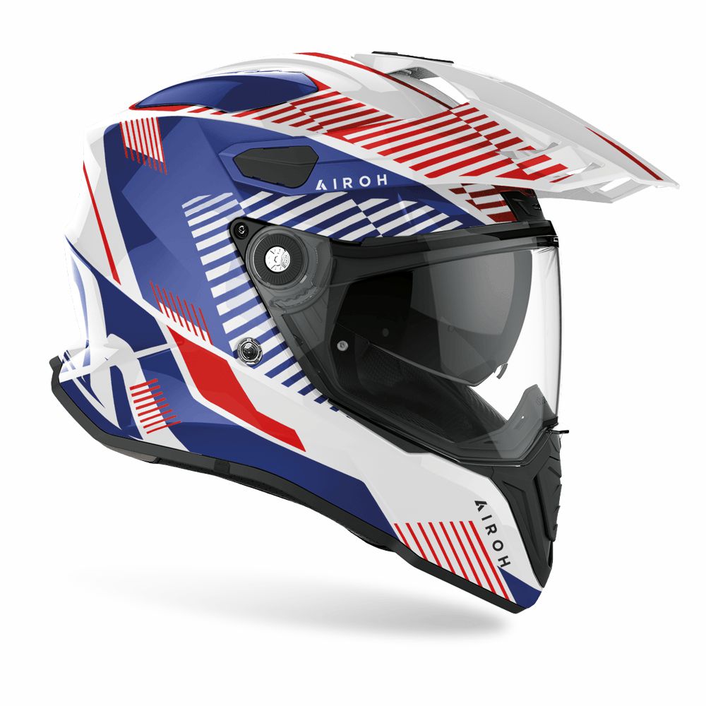 Airoh Commander Adventure Gloss Boost White/Blue Motorcycle Helmet - Lightweight & Durable for Off-Road & Adventure Riding