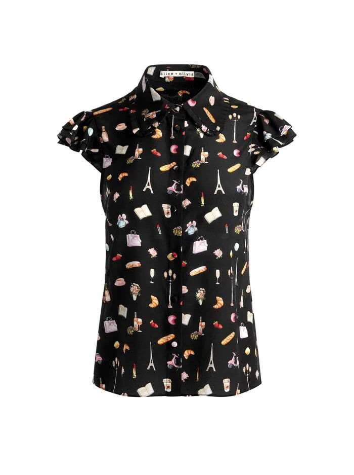 Alice & Olivia Martel Blouse - Women's Elegant Floral Print Silk Top for Work & Evening Wear | Perfect for Office, Date Night & Special Occasions