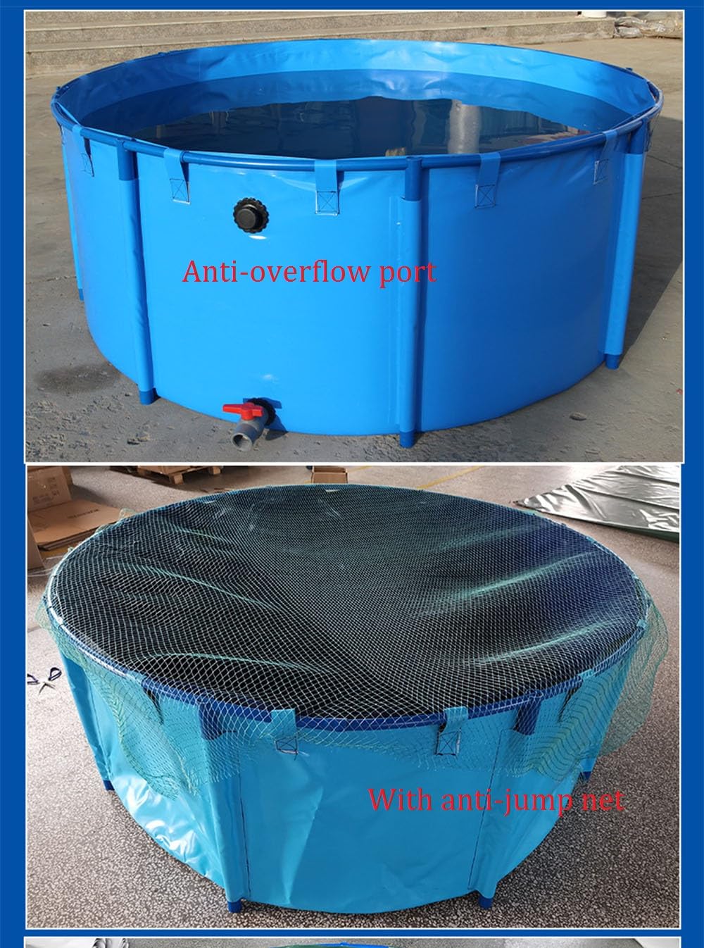 4.9ft x 3ft Collapsible Canvas Fish Pond - 449 Gallon Durable Above Ground Koi Holding Tank with Bracket & Irrigation Frame | Perfect for Backyard, Garden, Patio & Outdoor Fish Farming (Blue, 1.5m x 1m)