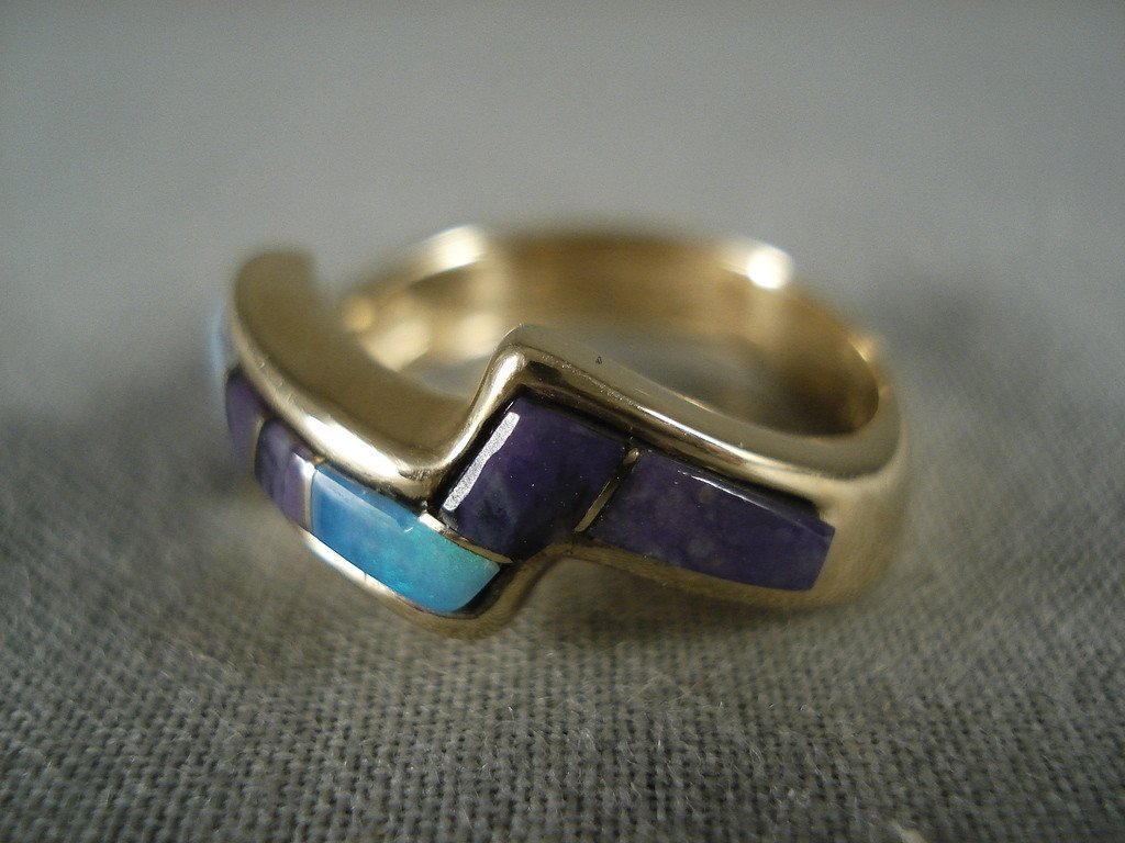 14K Gold Vintage Navajo Native American Jewelry - Real Opal & Sugilite Ring - Handcrafted Old Southwest Style for Women - Perfect for Boho, Western & Festival Fashion