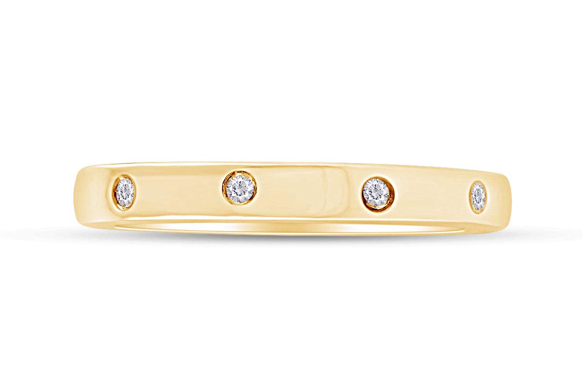 10K Solid Gold Diamond Accent Wedding Band Ring for Women (0.04 cttw) - Elegant Stackable Ring for Bridal, Anniversary & Everyday Wear
