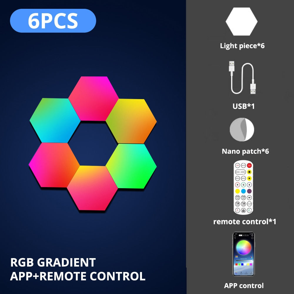 RGB LED Hexagon Gaming Light with APP & Remote Control - Customizable Lighting for Gaming Room, Bedroom & Home Decor