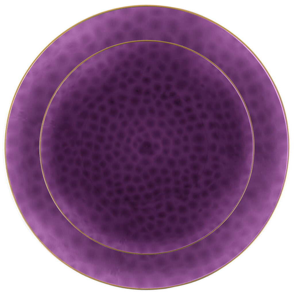 Purple and Gold Disposable Plastic Party Tableware Set - Organic Hammered Design (30-Piece) for Wedding, Birthday, Anniversary Celebrations & Special Events