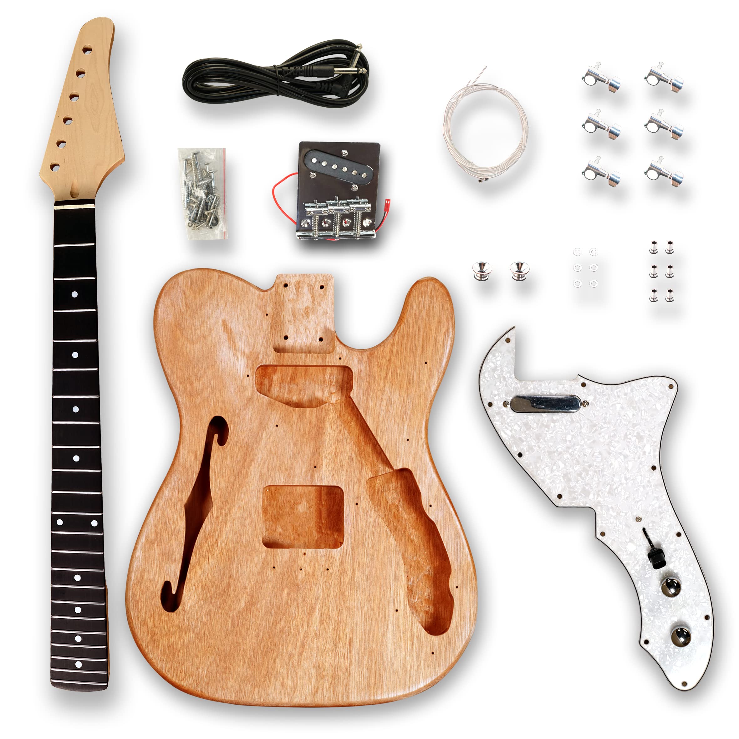 BexGears DIY Semi-Hollow Body Electric Guitar Kit for Beginners - Okoume Body & Maple Neck - Perfect for Home Practice, Music Education, and DIY Guitar Building Projects