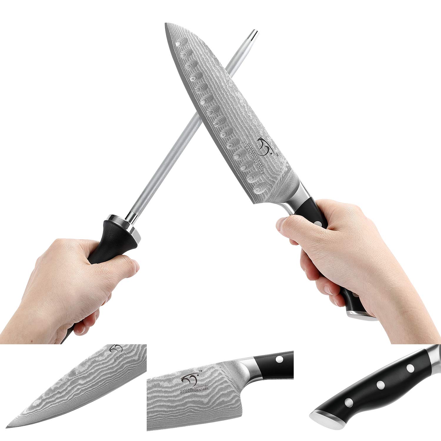 Premium Damascus Steel Kitchen Knife Set - 15-Piece Chef Knives with Wood Block, Ergonomic ABS Handles, Steak Knives, Knife Sharpener & Shears - Perfect for Home Cooking, Professional Chefs & Gift Giving