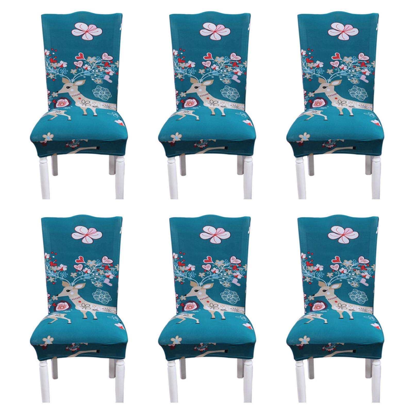Stretch Silk Print Dining Chair Slipcovers 6-Piece Set - Comfortable Navy Blue Seat Covers for Home, Hotel, Wedding & Party Decor - Perfect for Dining Room, Ceremony & Special Events