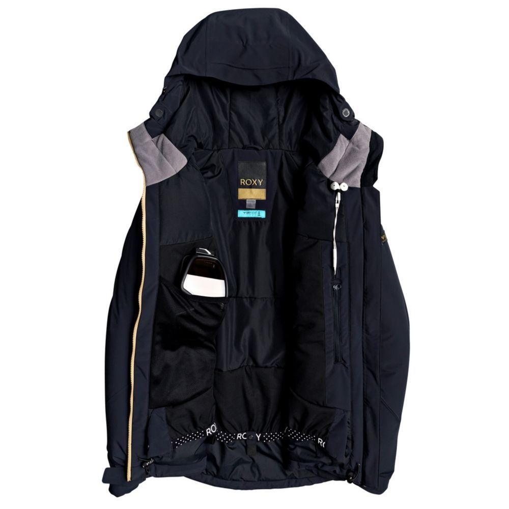 Roxy Premiere Women's Heated Ski Jacket - Waterproof Winter Coat with Battery Heater for Snowboarding & Cold Weather - True Black - Perfect for Ski Resorts, Mountain Hiking & Outdoor Adventures