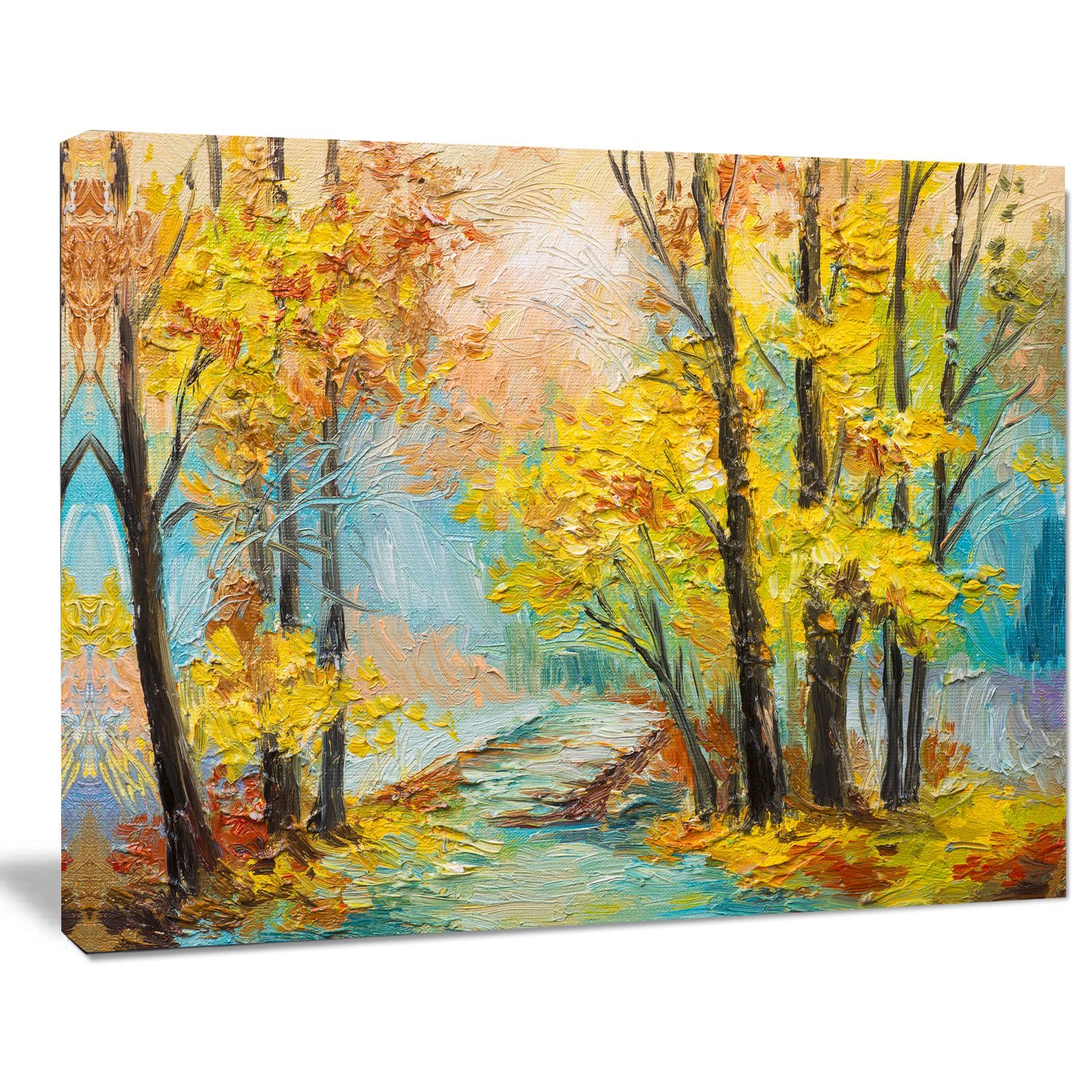 Yellow Falling Forest Landscape Art Print Canvas - Autumn Nature Wall Decor for Living Room, Bedroom & Office