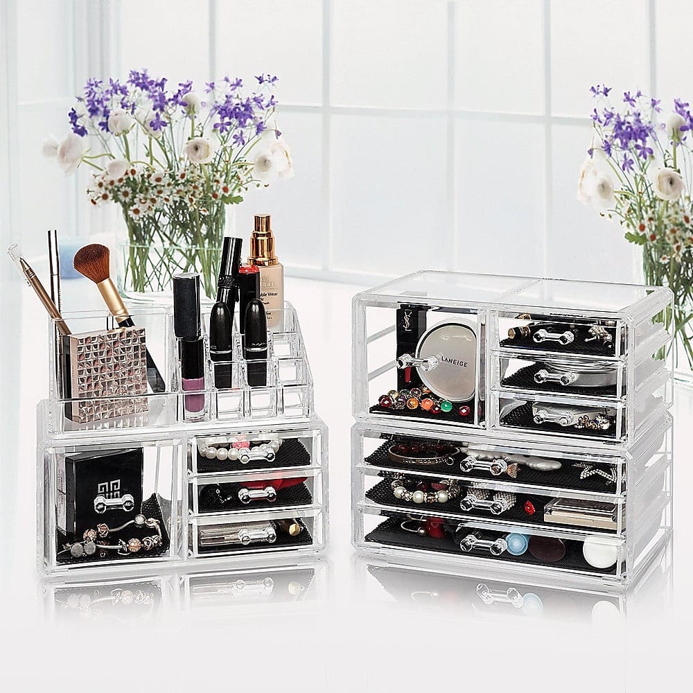 11-Drawer Clear Acrylic Makeup Jewelry Organizer - Luxury Storage Cabinet for Cosmetics, Rings, Necklaces & Small Accessories - Perfect for Vanity, Bathroom & Dressing Table Organization