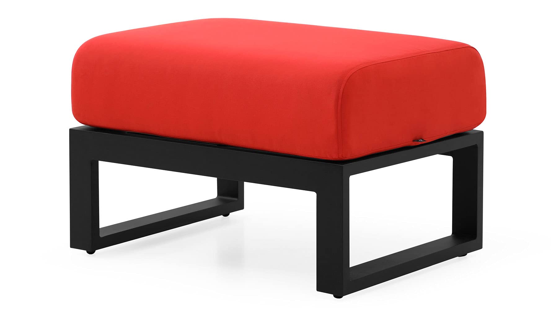 ZURI Modern Elba Outdoor Ottoman with Quick-Dry Cushions & Powder-Coated Aluminum Frame - Waterproof Patio Furniture for Poolside, Garden & Deck - Black/Red
