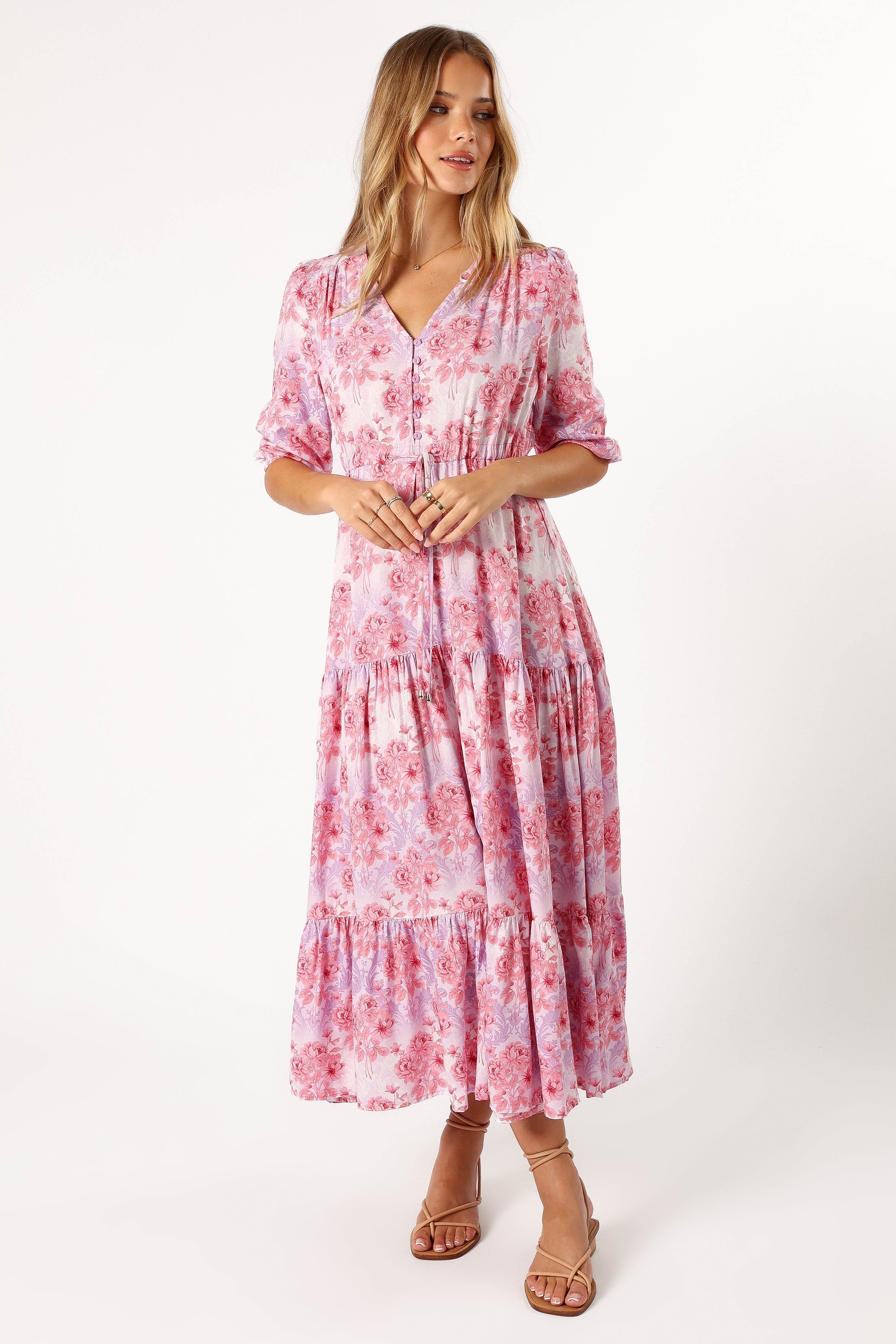 Kelda Women's Floral Print Dress - Pink & Purple Flowy Maxi Dress for Summer, Beach, and Casual Outings