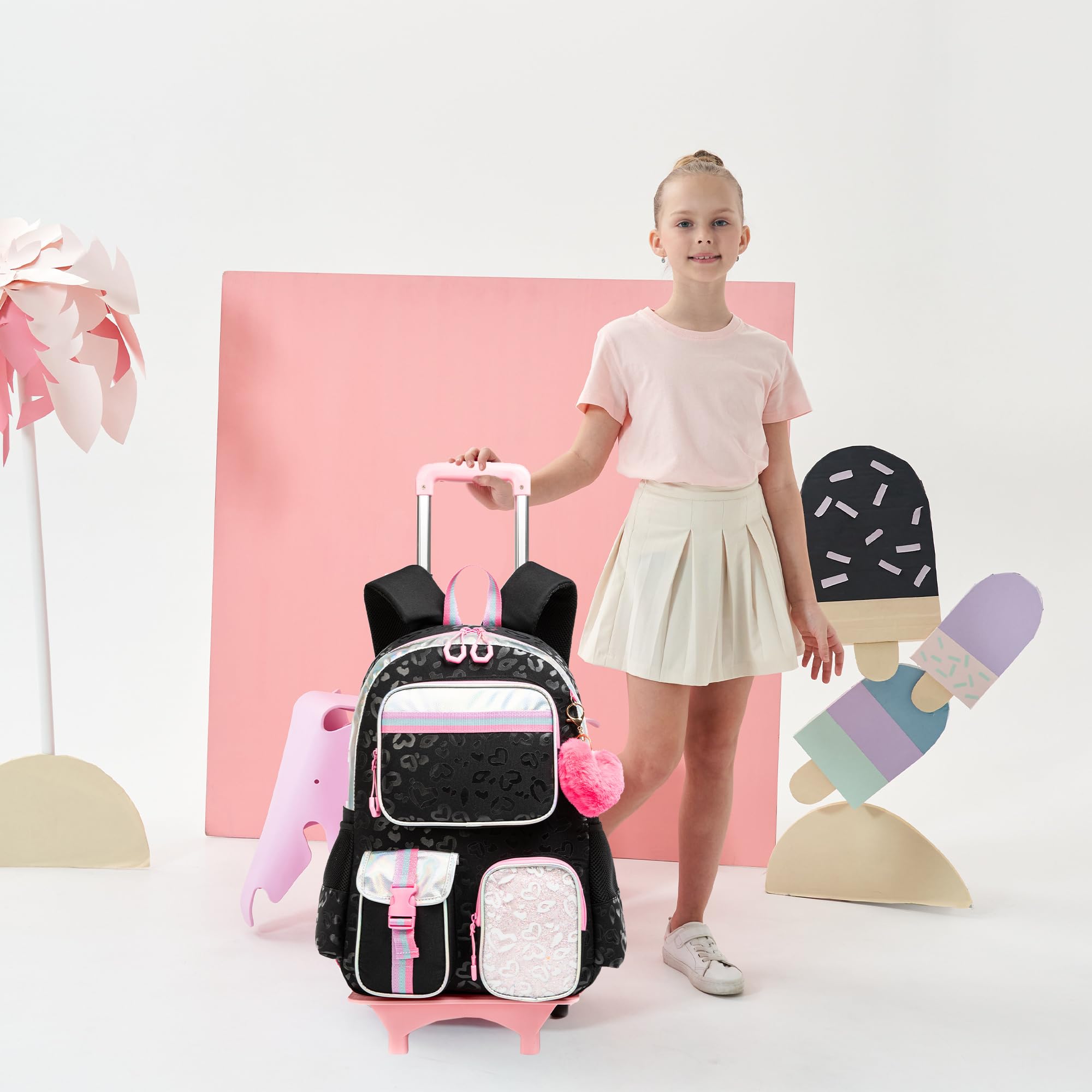 **Meetbelify Rolling Backpack for Girls - Cute Wheeled School Backpack for Elementary Students | Lightweight Carry-On for Travel & Daily Use**