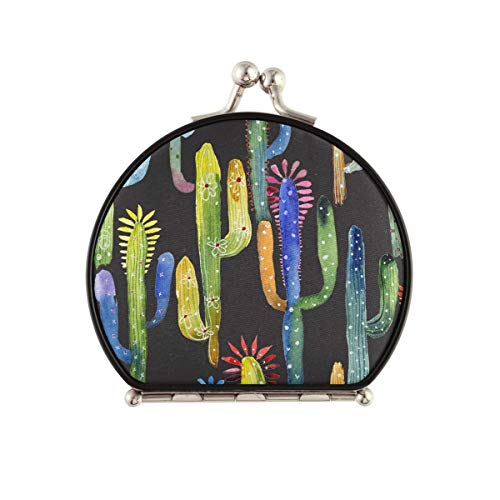 Watercolor Cactus Travel Makeup Mirror - 2x & 1x Magnification Double-Sided Compact Mirror for Women | Perfect Gift for Girlfriend, Travel, Home & On-The-Go Touchups
