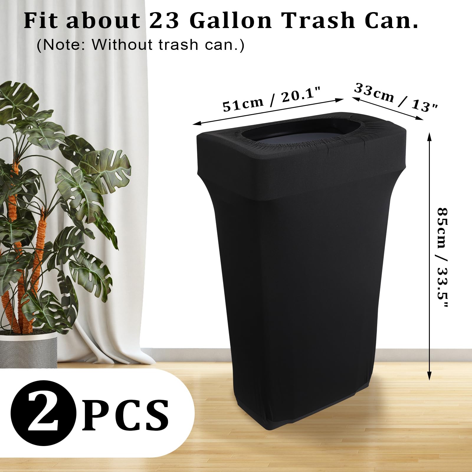 23 Gallon Stretch Spandex Trash Can Cover - 2 Pack Outdoor Fitted Waste Container Covers for Rectangular Garbage Cans | Waterproof & Durable | Perfect for Weddings, Parties, Commercial Use & Fundraiser Decor (Black) - No Trash Can Included | Ideal for Outdoor Events, Restaurants & Home Use