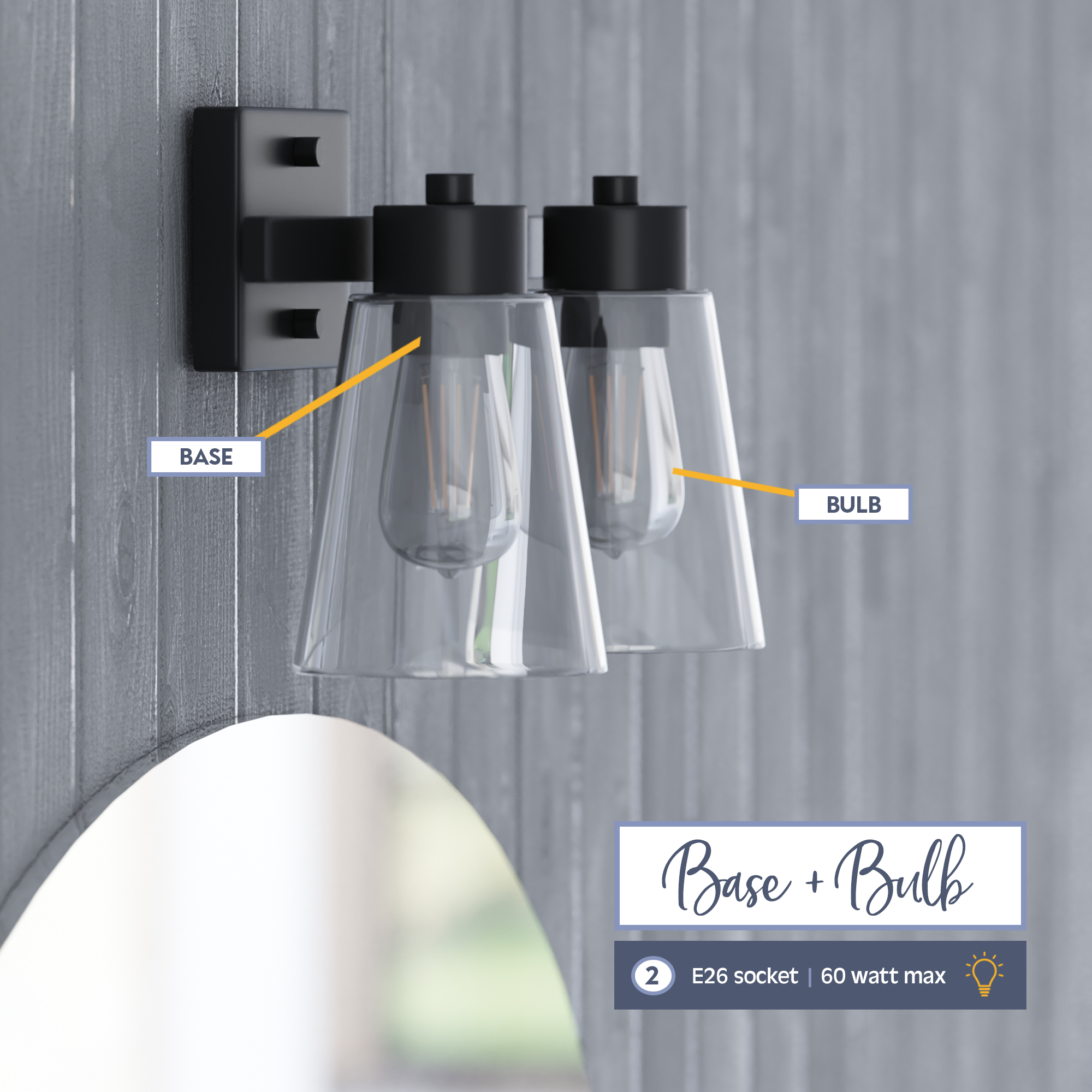 Fairendale Matte Black Vanity Light with Clear Glass - 2 Light Bathroom Sconce for Bedroom & Dressing Room Mirror Lighting