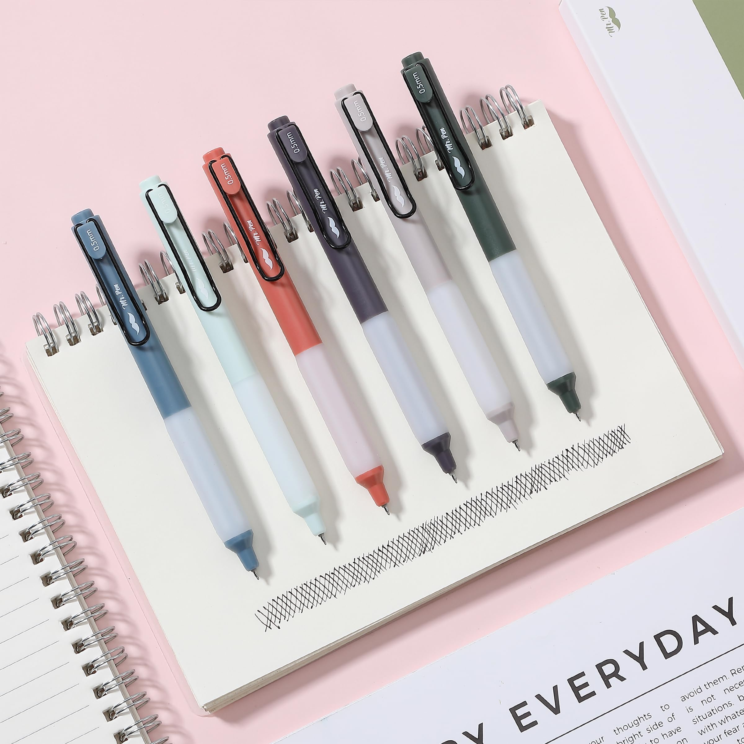 Mr. Pen Retractable Gel Pens 6-Pack - 0.5mm Fine Point Black Ink Fast Drying Vintage Barrel Design - Perfect for Office, School, Note Taking & Journaling
