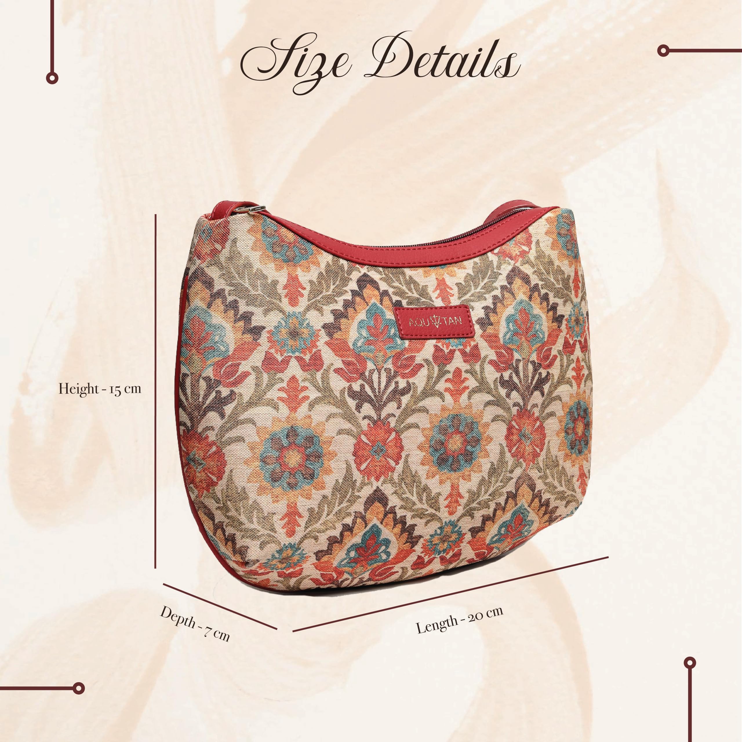 Vegan Leather & Canvas Crossbody Sling Bag for Women - Handmade Block Printed, Dark Red - Perfect for Travel, Shopping & Everyday Use