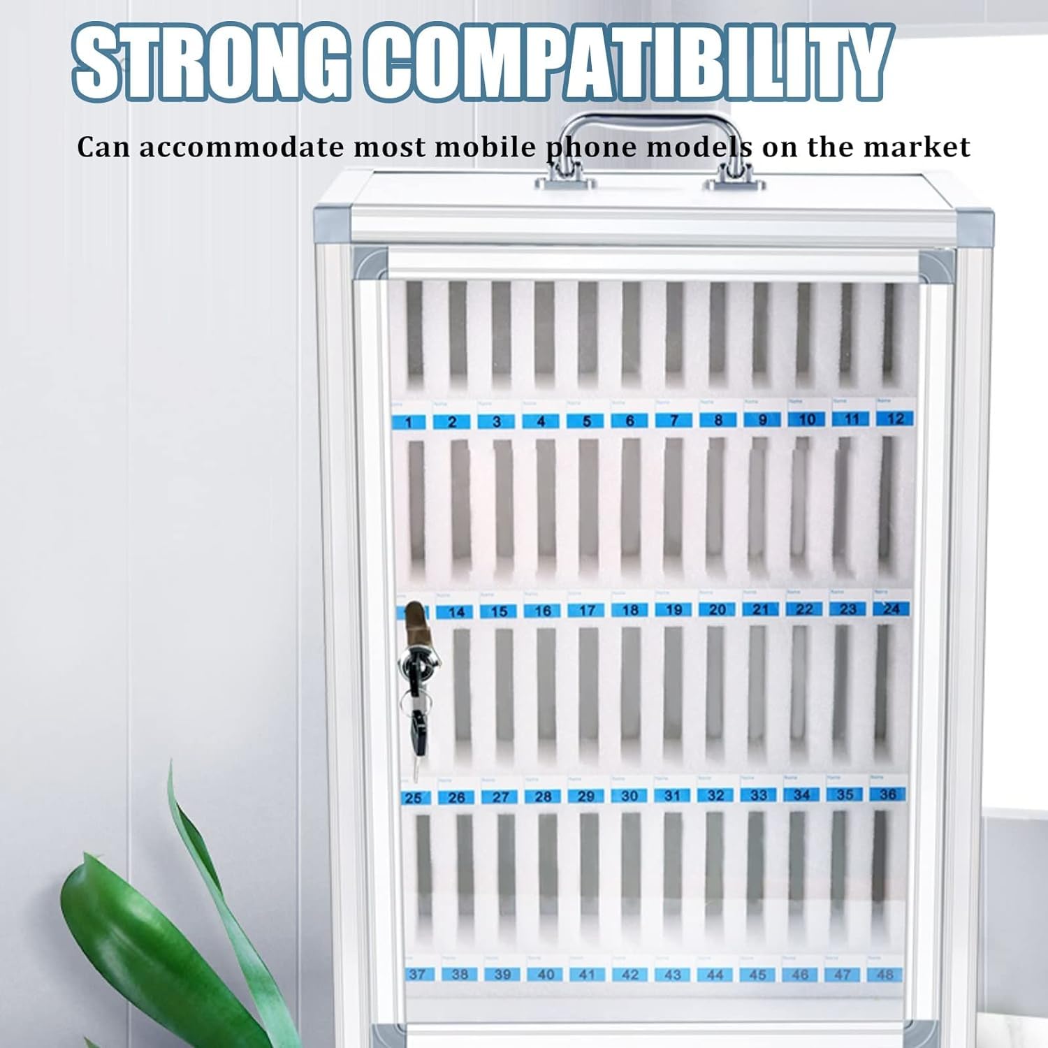 Premium Aluminum Alloy Cell Phone Locker & Storage Cabinet - Portable Mobile Phone Organizer Box for School, Office & Home (48 Pack) - Perfect for Classrooms, Meetings & Secure Device Storage