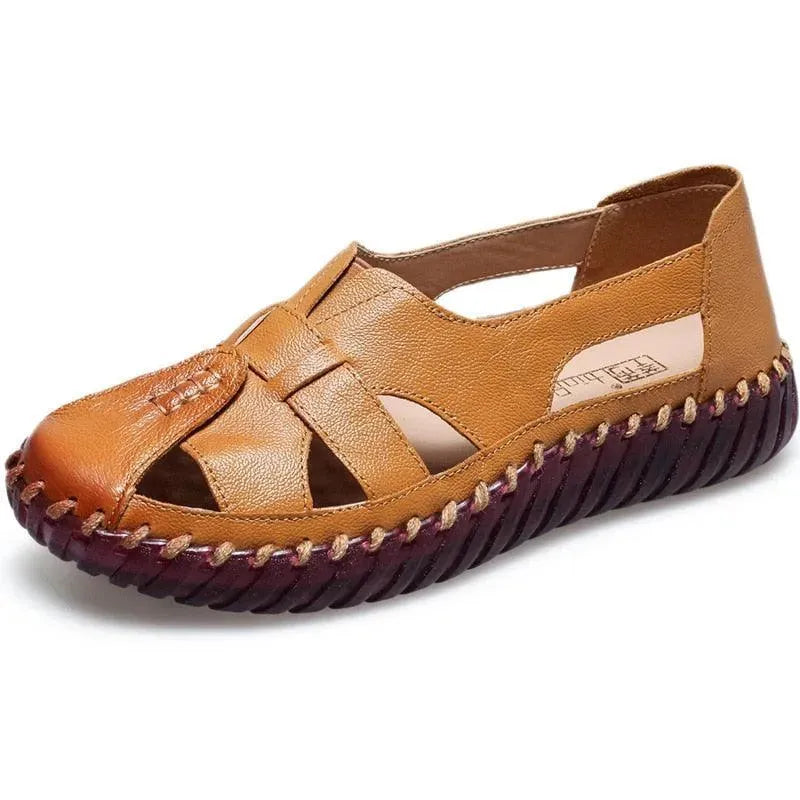 Comfortable Stitched Leather Flat Sandals for Women - Perfect for Summer, Beach, and Casual Outings