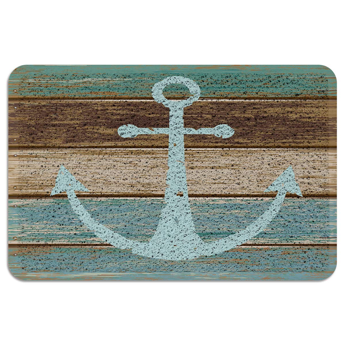 Vandarllin Blue Nautical Anchor Rustic Doormat - Non-Slip PVC Backing, 24x36 Inch Teal Brown Barn Wood Design - Perfect for Front Door, Patio, Deck & Indoor/Outdoor Use - Waterproof & Durable Floor Mat for Home, Boat, Cabin & Beach House Entryway