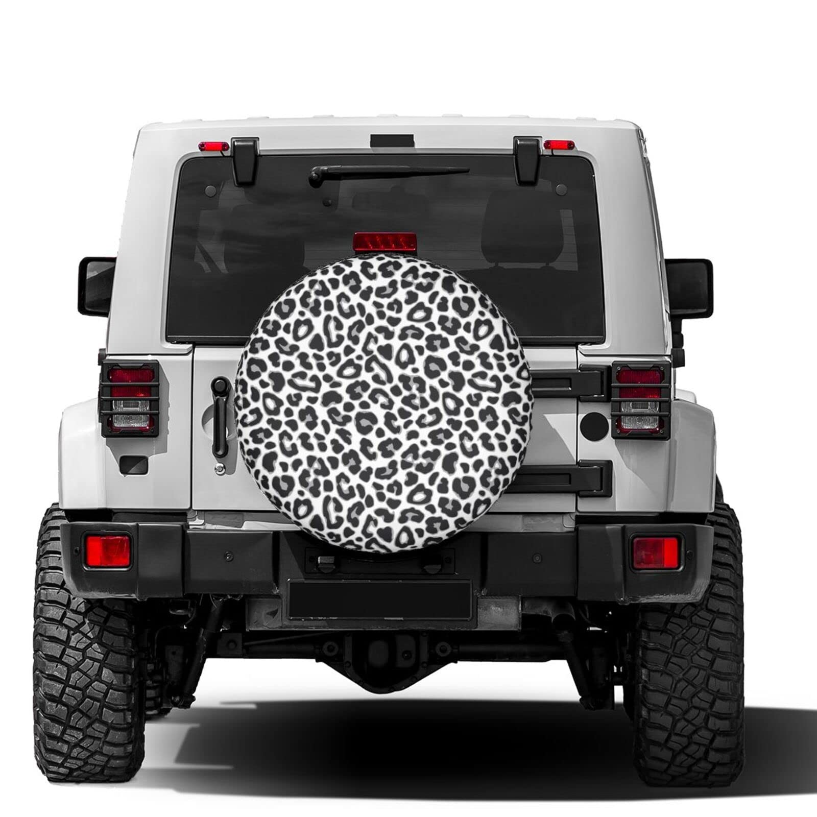 White Leopard Print Spare Tire Cover - 17 Inch Dust-Proof Wheel Protector for Trailer, RV, SUV & More | Waterproof & UV Resistant for Outdoor Adventures & Road Trips