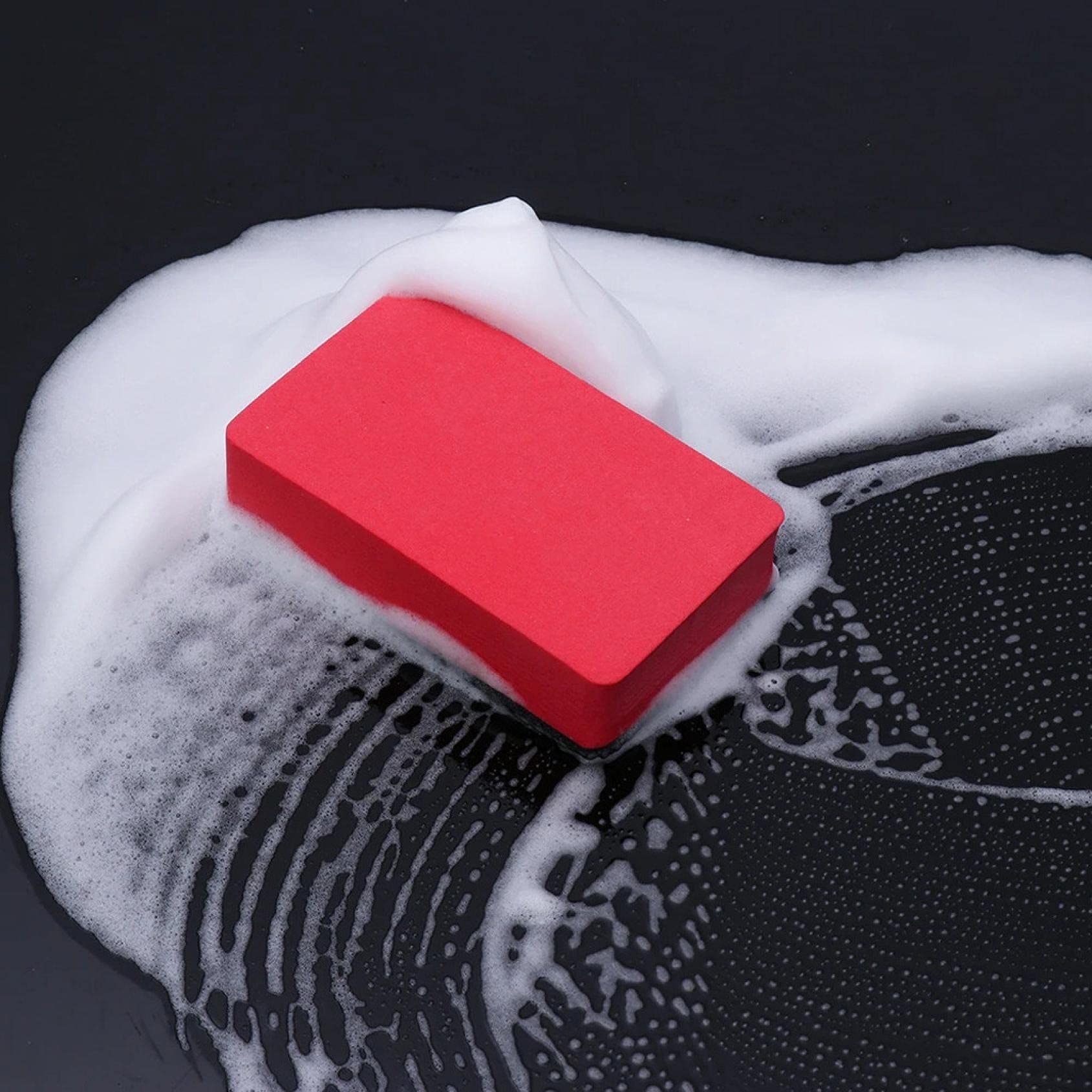 Magic Clay Sponge Bar - Car Wax Polish & Stain Remover Pad - Multi-Purpose Cleaning Eraser for Cars, Bathroom, Kitchen & Home (Red) - Perfect for Detailing, Grout Cleaning & Surface Restoration