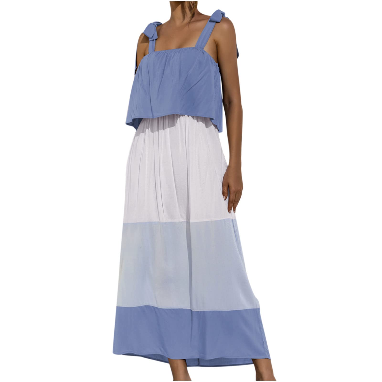 Women's Summer Casual Ribbed Stretch Tank Midi Dress with Side Split - Boho Flowy Loose Dress for Beach, Vacation & Everyday Wear