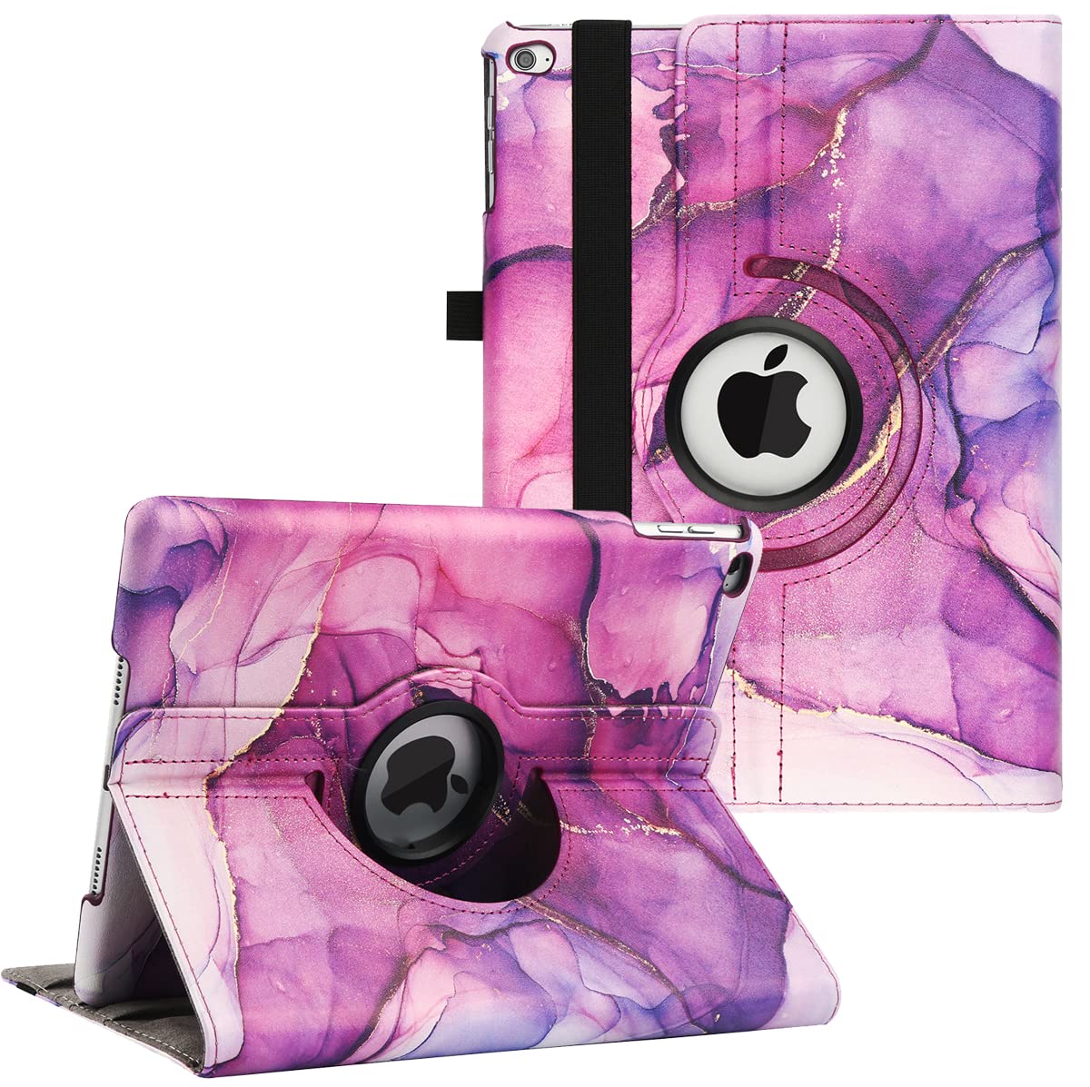 360° Rotating Stand Protective Case for iPad 9.7 inch (5th/6th Gen 2017/2018) & iPad Air 2 - Auto Sleep/Wake Smart Cover with Shock Absorption, Marble Purple - Perfect for Work, Study & Travel