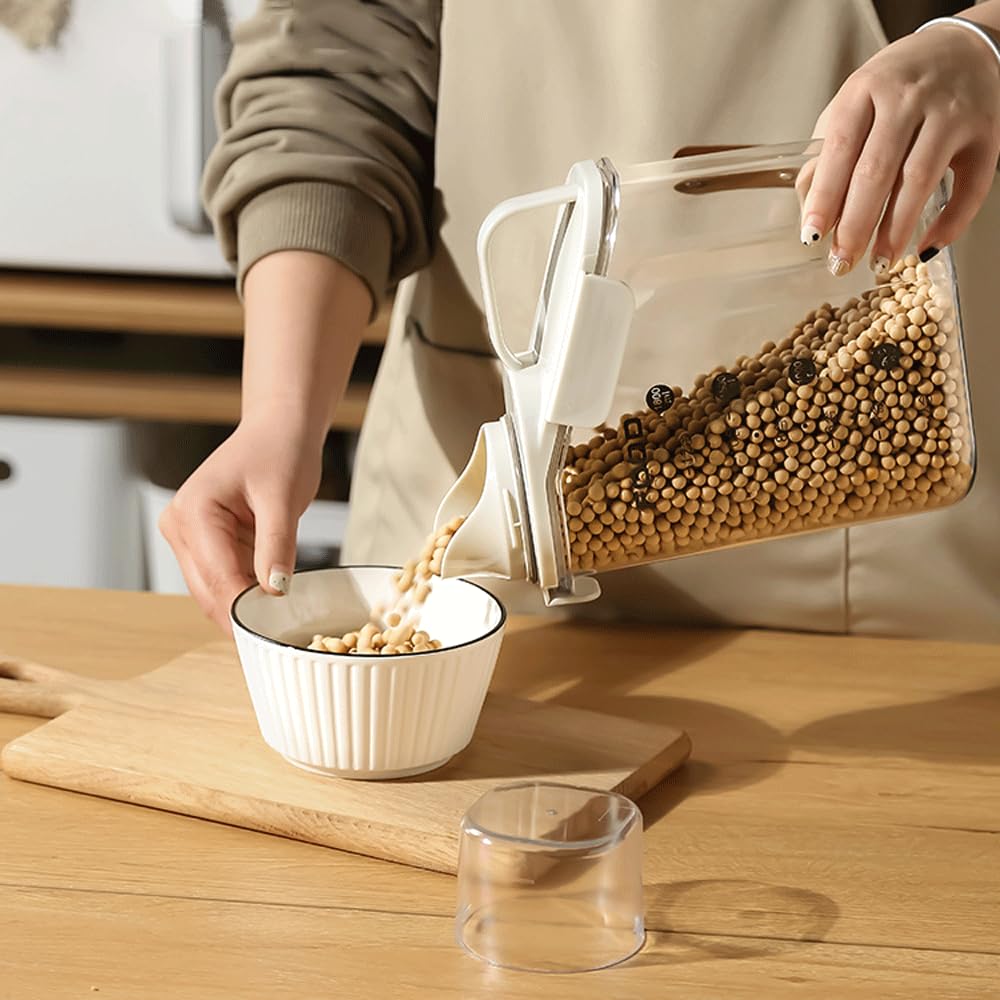 Airtight Rice Storage Container with Measuring Cup - 3 to 5 lbs BPA-Free Clear Plastic Food Storage for Cereal, Dry Food & Pet Food | Perfect for Kitchen Pantry Organization & Pet Food Dispenser