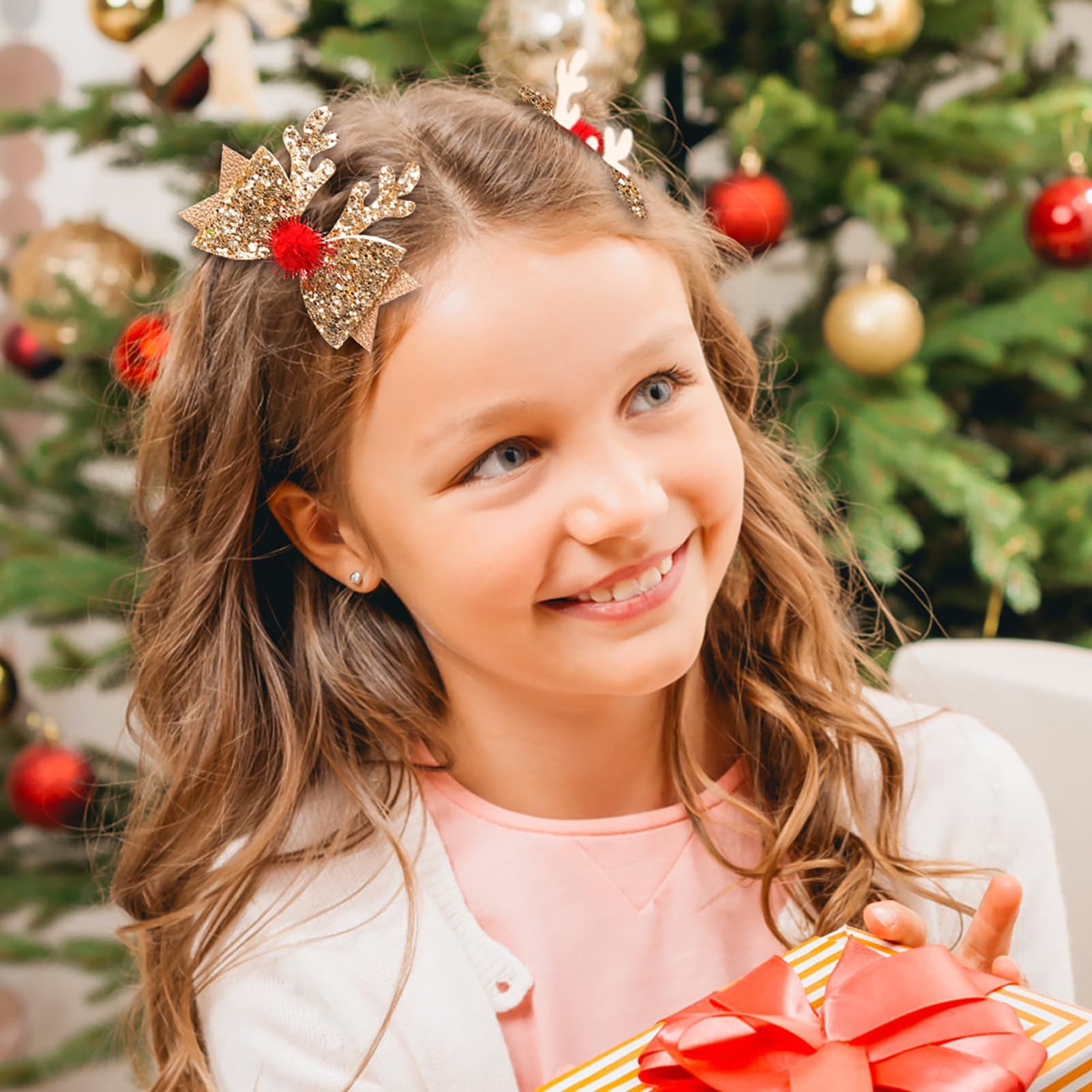 4 Pcs Christmas Hair Clips - Cute Reindeer Antlers Hair Accessories with Glitter Sequins for Women Girls Kids | Xmas Party, Holiday Cosplay, Gift Giving & Festive Outfits