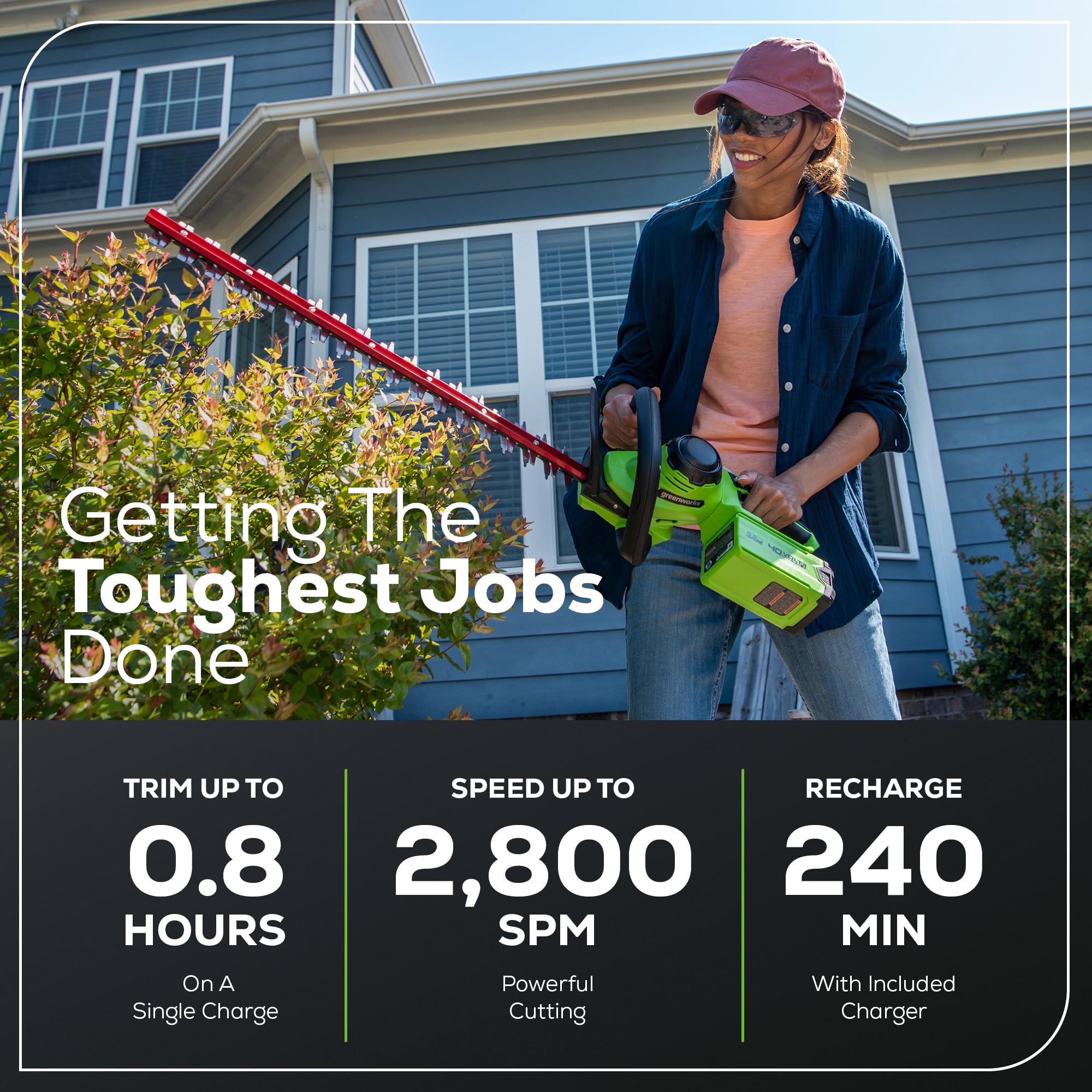 Greenworks 40V 24-Inch Cordless Hedge Trimmer with 1-Inch Cutting Capacity - Includes 2.0Ah Battery & USB Charger - Perfect for Landscaping, Yard Maintenance & Professional Gardening