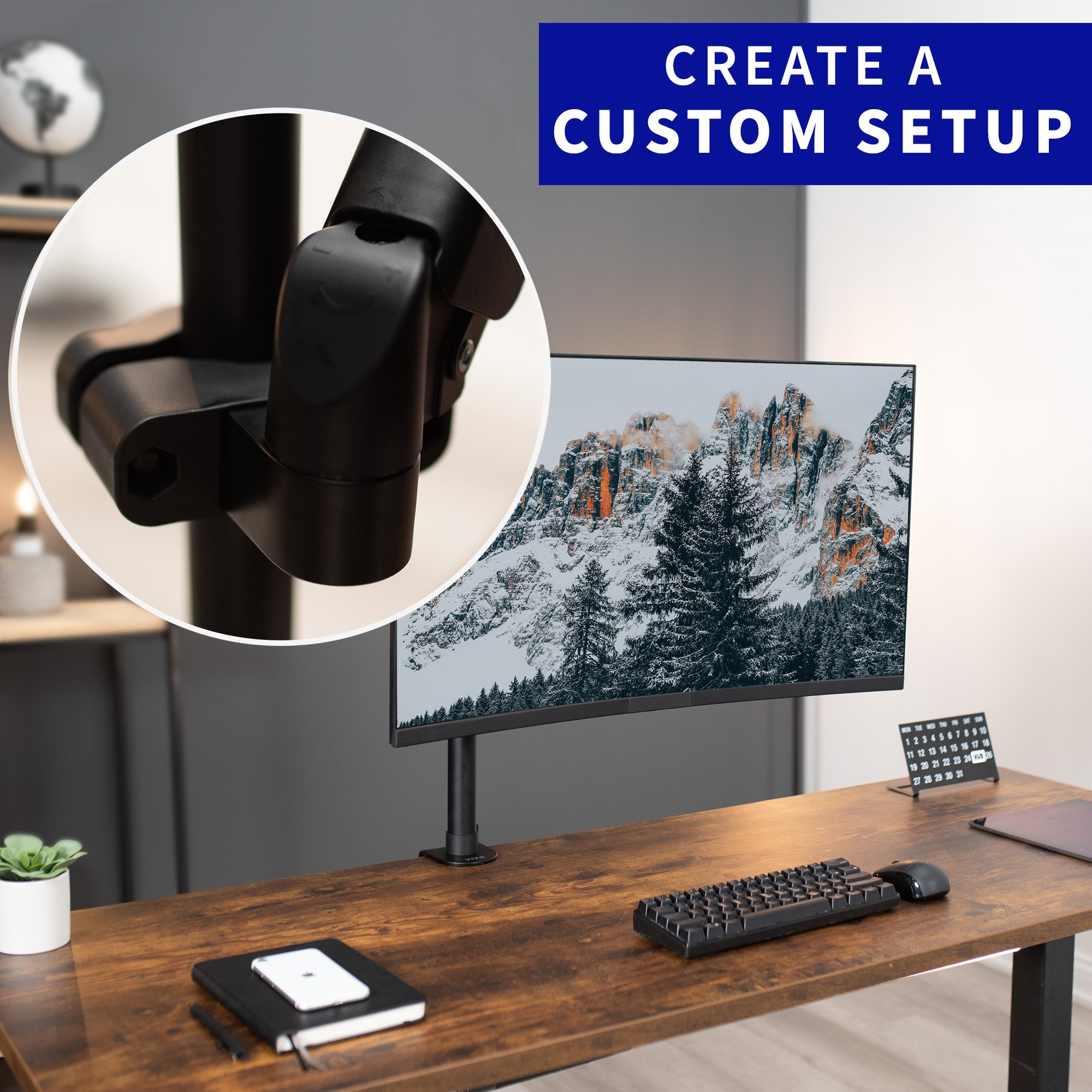 Adjustable Pole Mount Single Pneumatic Arm for VESA 75x75mm & 100x100mm - Perfect for Monitors, TVs & Digital Signage in Offices, Homes & Commercial Spaces