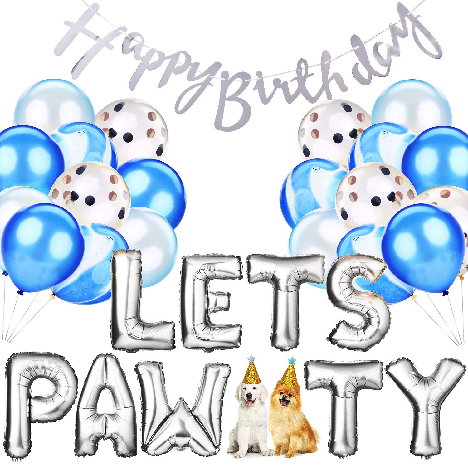 Legendog Paw Print Balloons - Cat Birthday Hat & Happy Birthday Banner Set - Foil Balloons & Pawty Letters Decorations for Pet Birthday Party, Baby Shower, Animal Theme Celebration