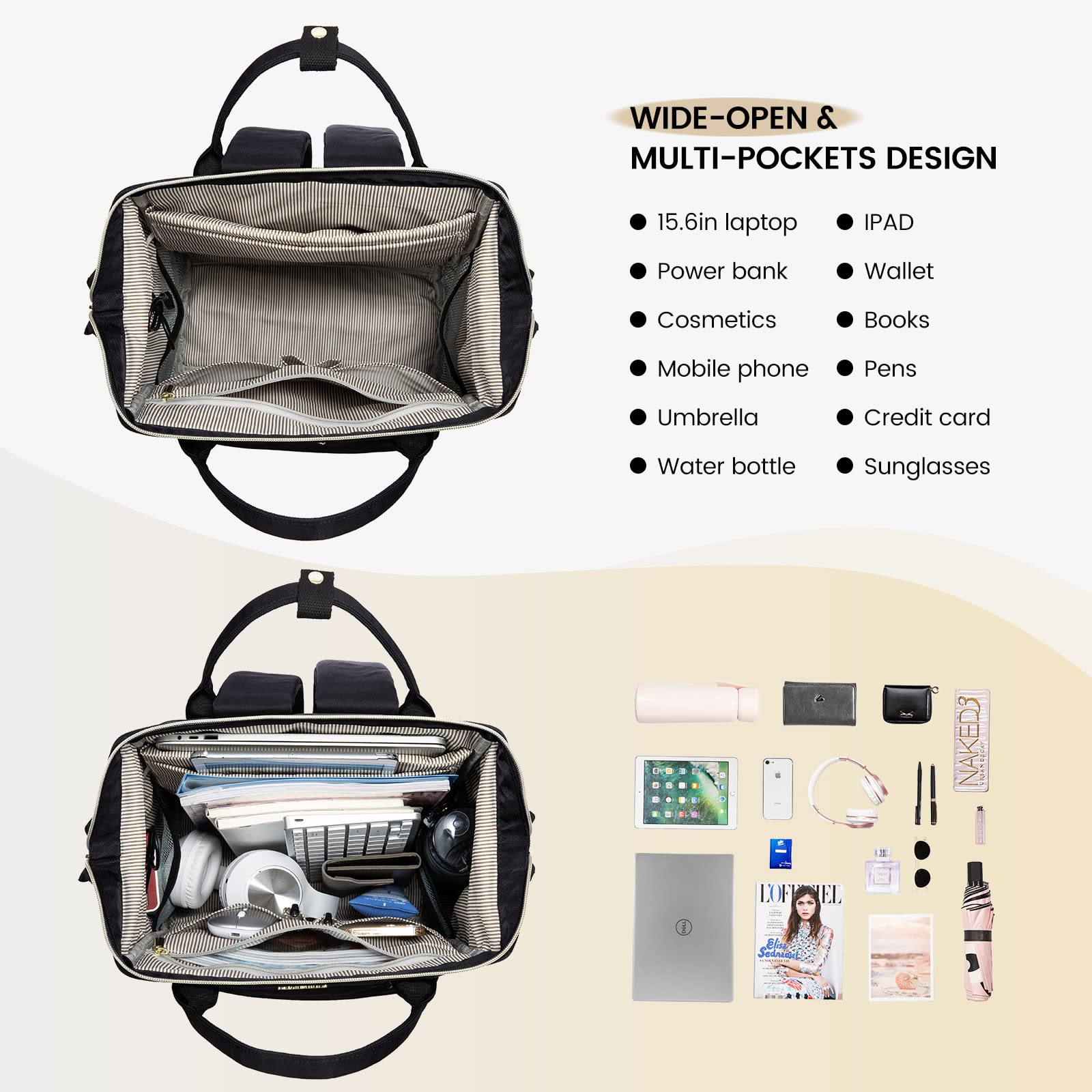 LOVEVOOK Women's Waterproof Laptop Backpack Purse - 15.6 Inch Business Travel Computer Bag with USB Charging Port for Work, School, Nursing & Teaching | Perfect for Office Professionals, Students & Healthcare Workers