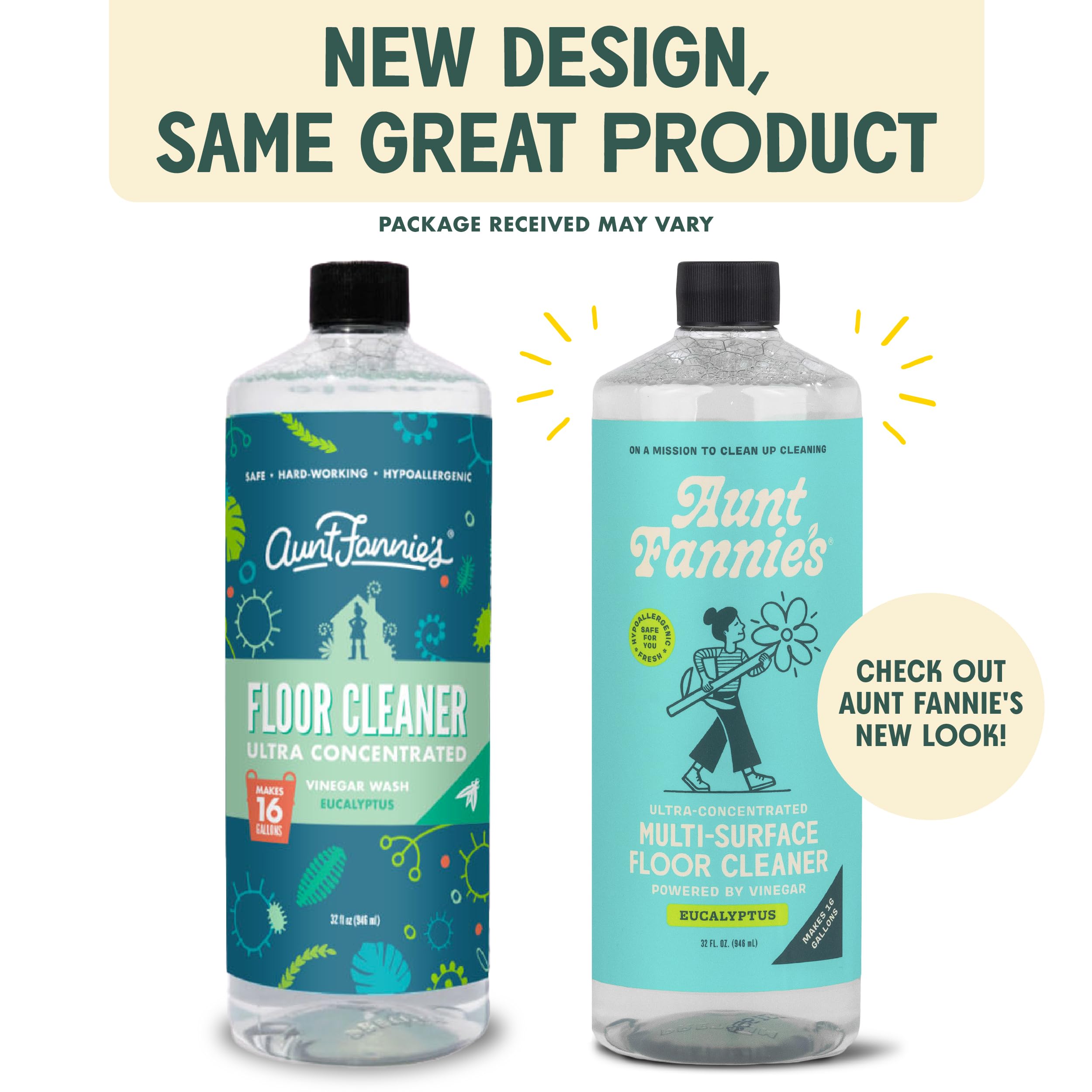 Aunt Fannie's Eco-Friendly Cleaning Bundle: Eucalyptus Vinegar Floor Wash & Lemon Hardwood Floor Cleaner - Perfect for Wood, Tile & Laminate Floors