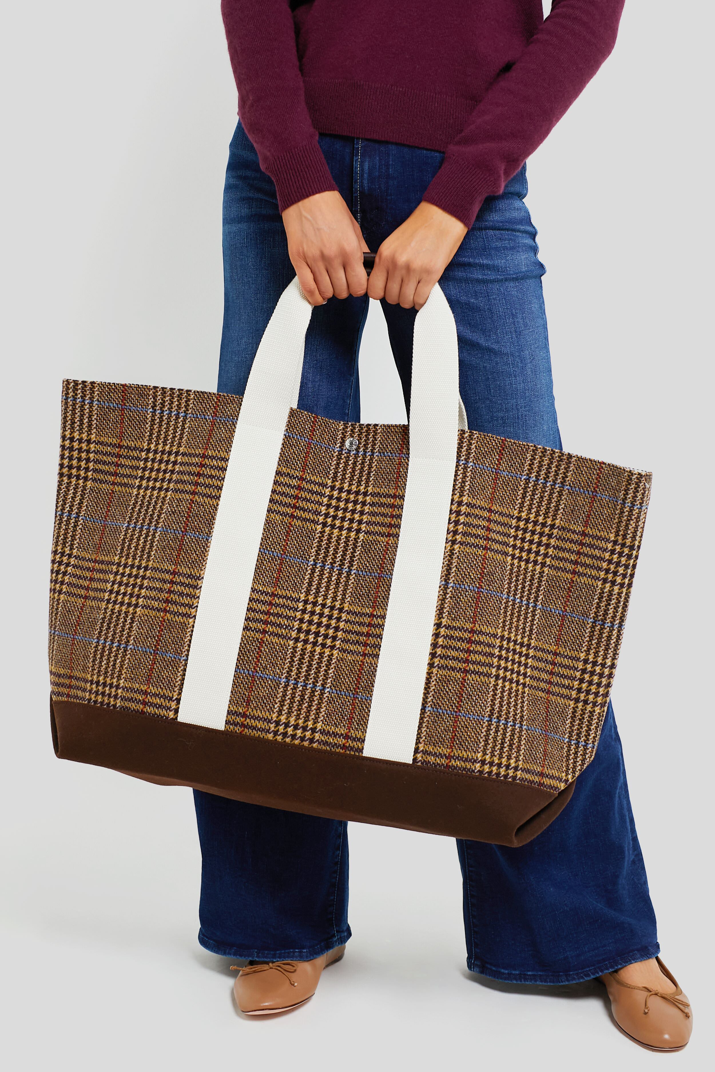 Bordeaux Plaid Extra Large Tool Tote Bag - Durable & Spacious for Work, Travel, and Outdoor Activities