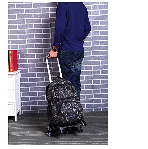 Rolling Backpack with Wheels - High Capacity School Backpack for Students, Travel & Commuting - Durable Black & Yellow Design for Stairs & Everyday Use