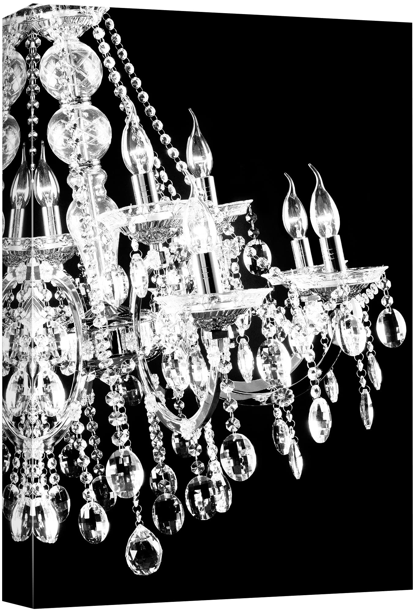 Ornate Black & White Chandelier Canvas Print - Modern Digital Wall Art for Living Room, Bedroom & Office - 12x18 Inch Decorative Painting - Chic Relaxing Home Decor for Calm Atmosphere