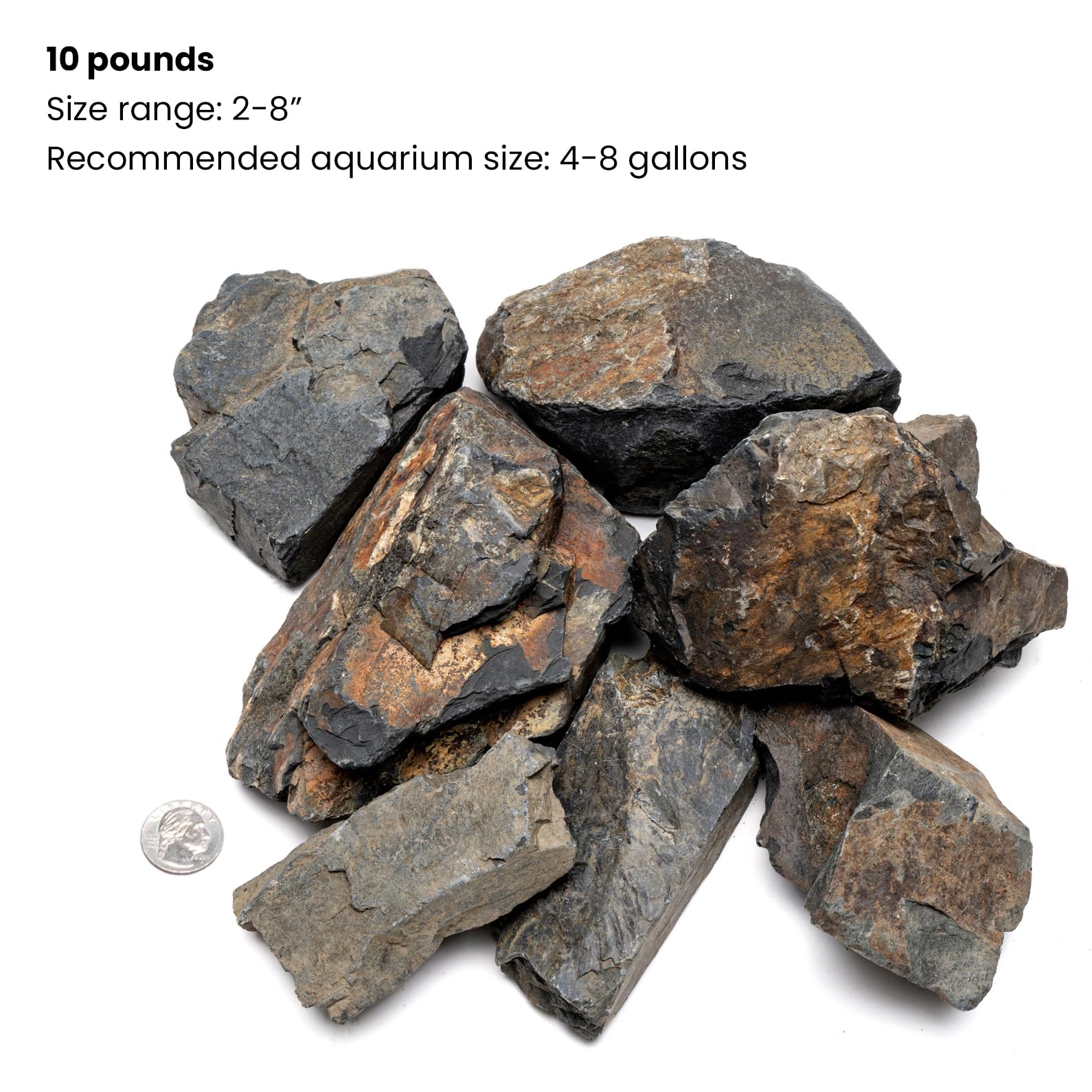 Natural Stone Decorative Rocks for Aquarium, Terrarium, Paludarium & Reptile Enclosures - 10lbs Ancient Stone Set for Aquascaping, Fish Tank Decor & Reptile Habitat - Perfect for Landscaping, Zen Gardens & Home Décor