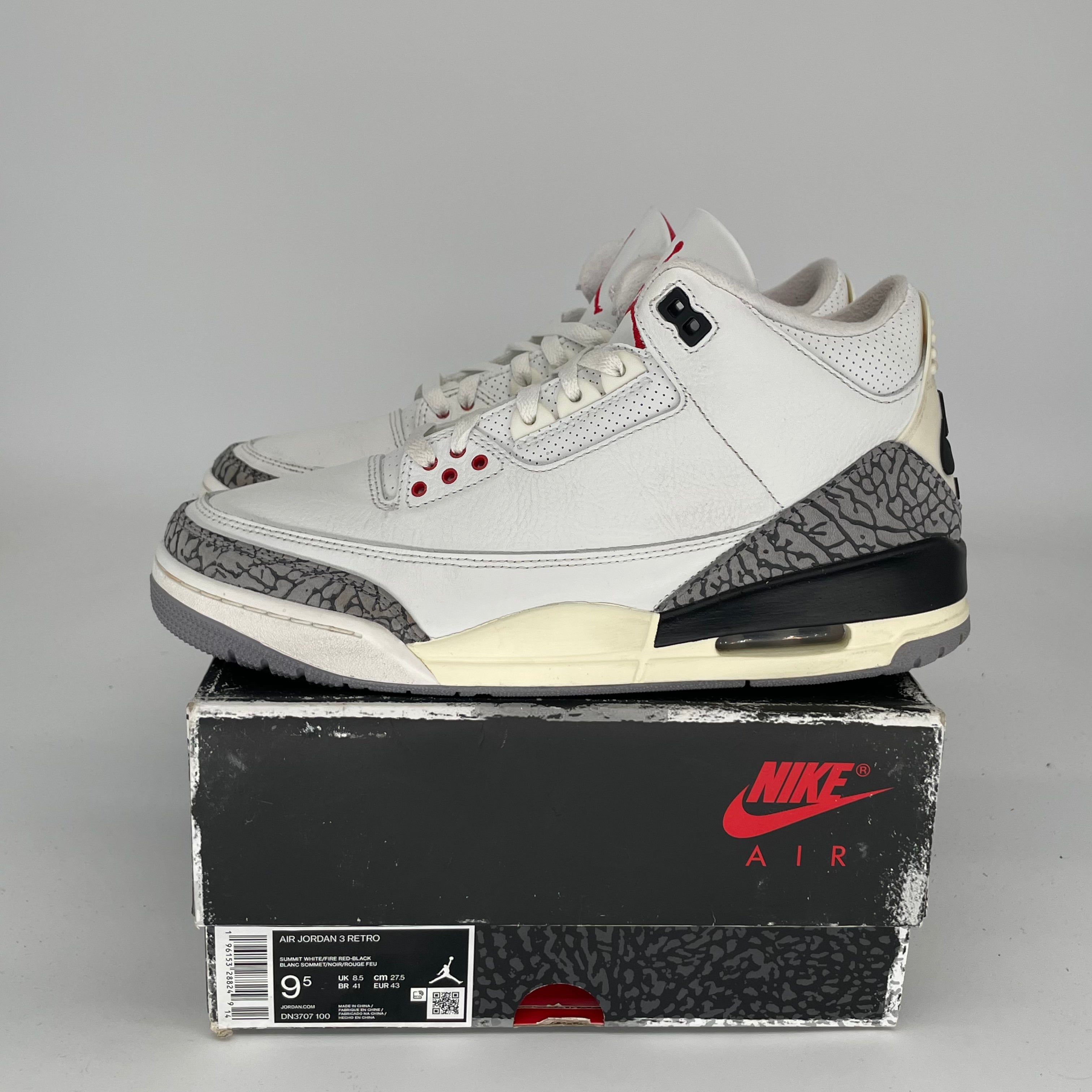 AIR JORDAN 3 White Cement Reimagined Retro Sneakers - Men's Size 9.5 (DN3707-100) - Authentic Basketball Shoes for Streetwear & Casual Style